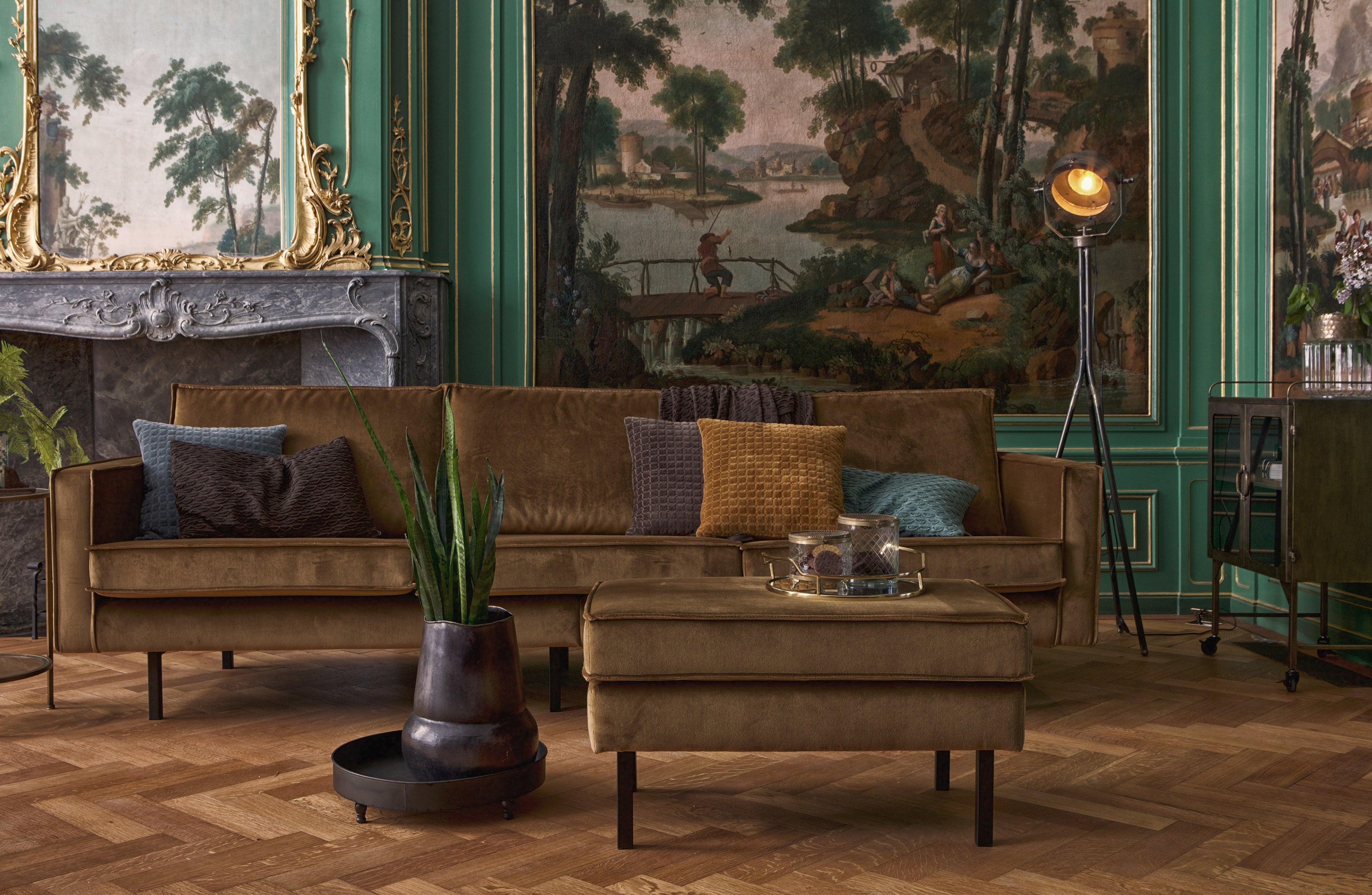 Samt -Ecksofa rechts -Rodeo Khaki