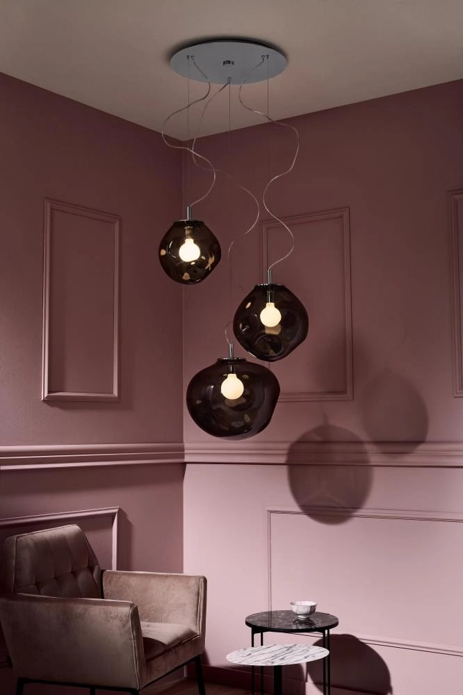 AVIA 3 three-point pendant lamp smoky black with silver finish