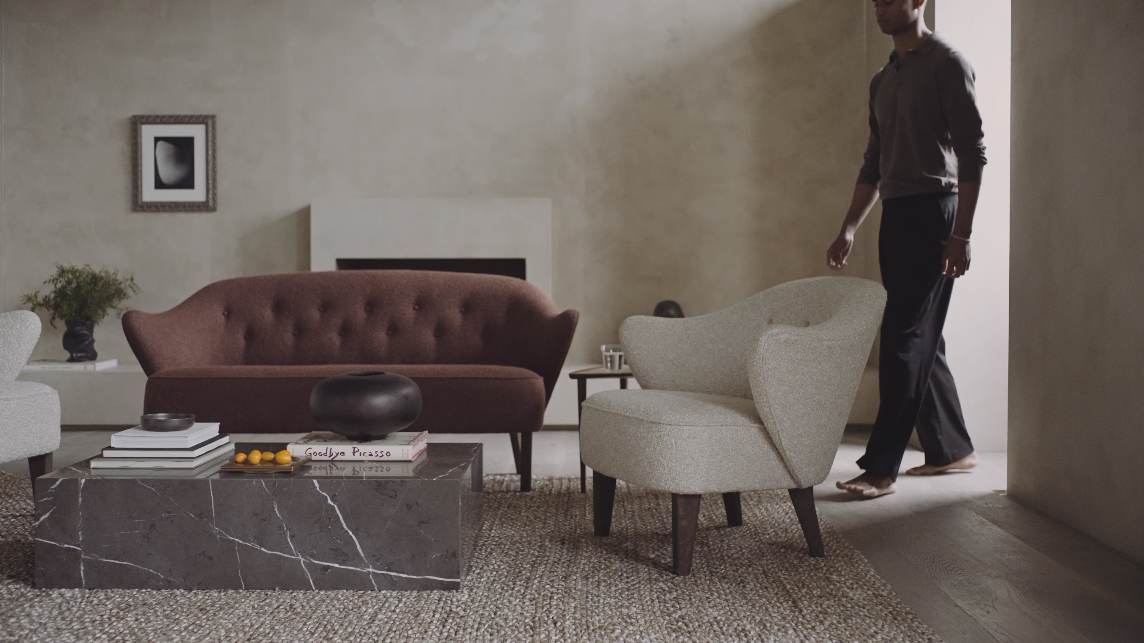INGEBORG Footstool Sheepskin with Oak Base