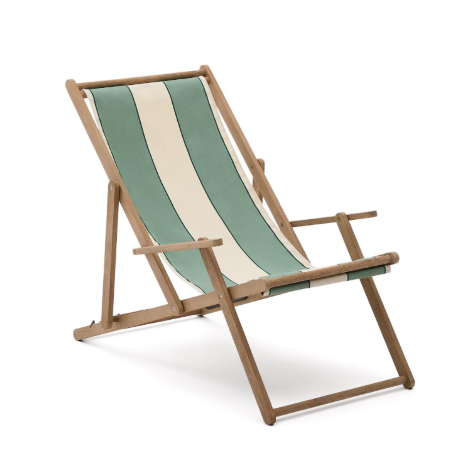 Ein Green-Bege Vilara Deckchair mit einer Akazienbasis