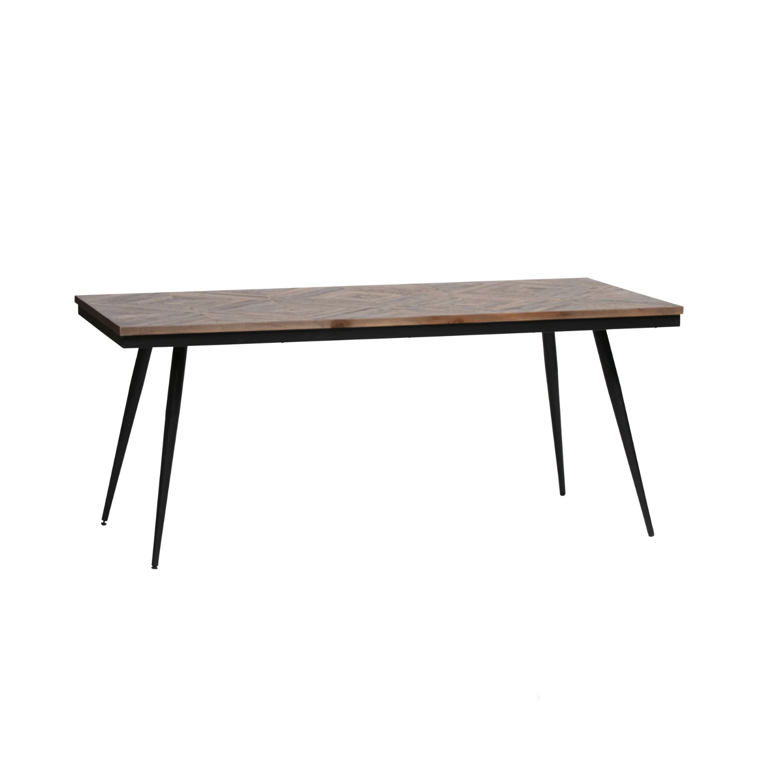Rhombischer Tisch, Teenholzholz mit einer schwarzen Metallbasis