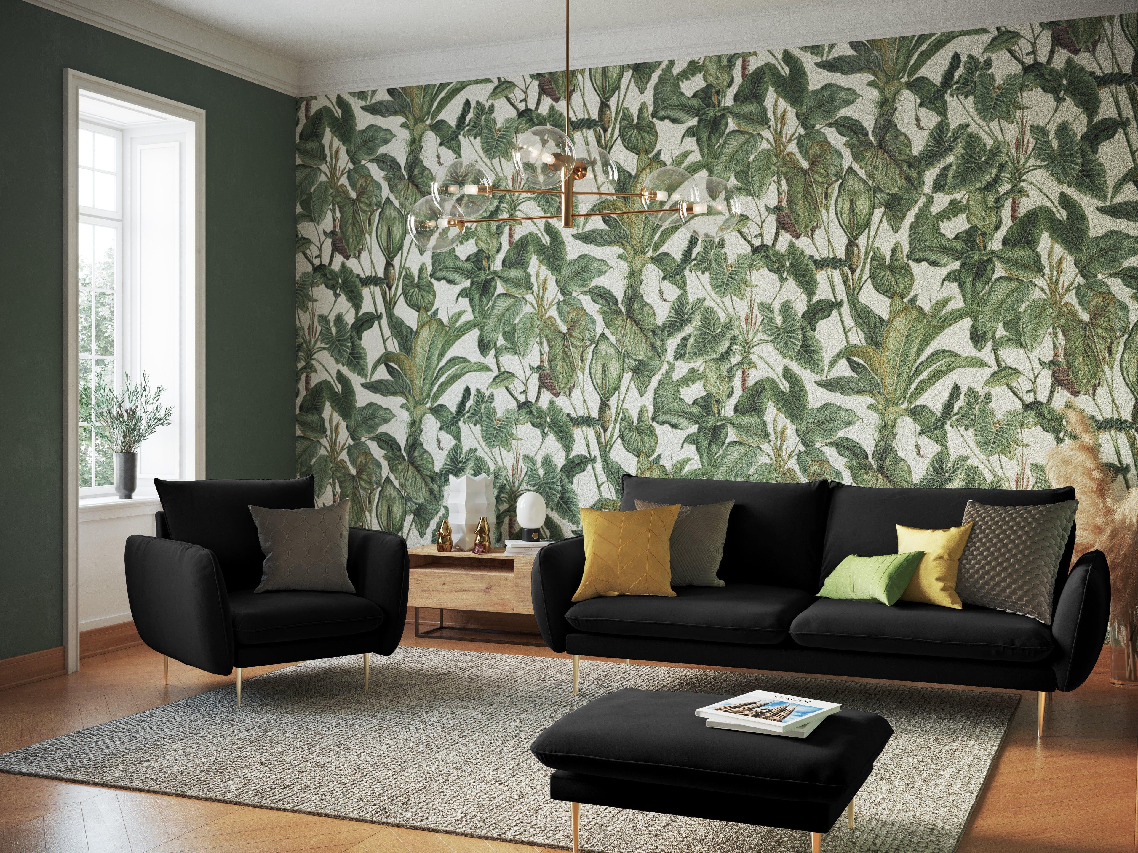 Puf aksamitny VIENNA czarny ze złotą podstawą Cosmopolitan Design Eye on Design