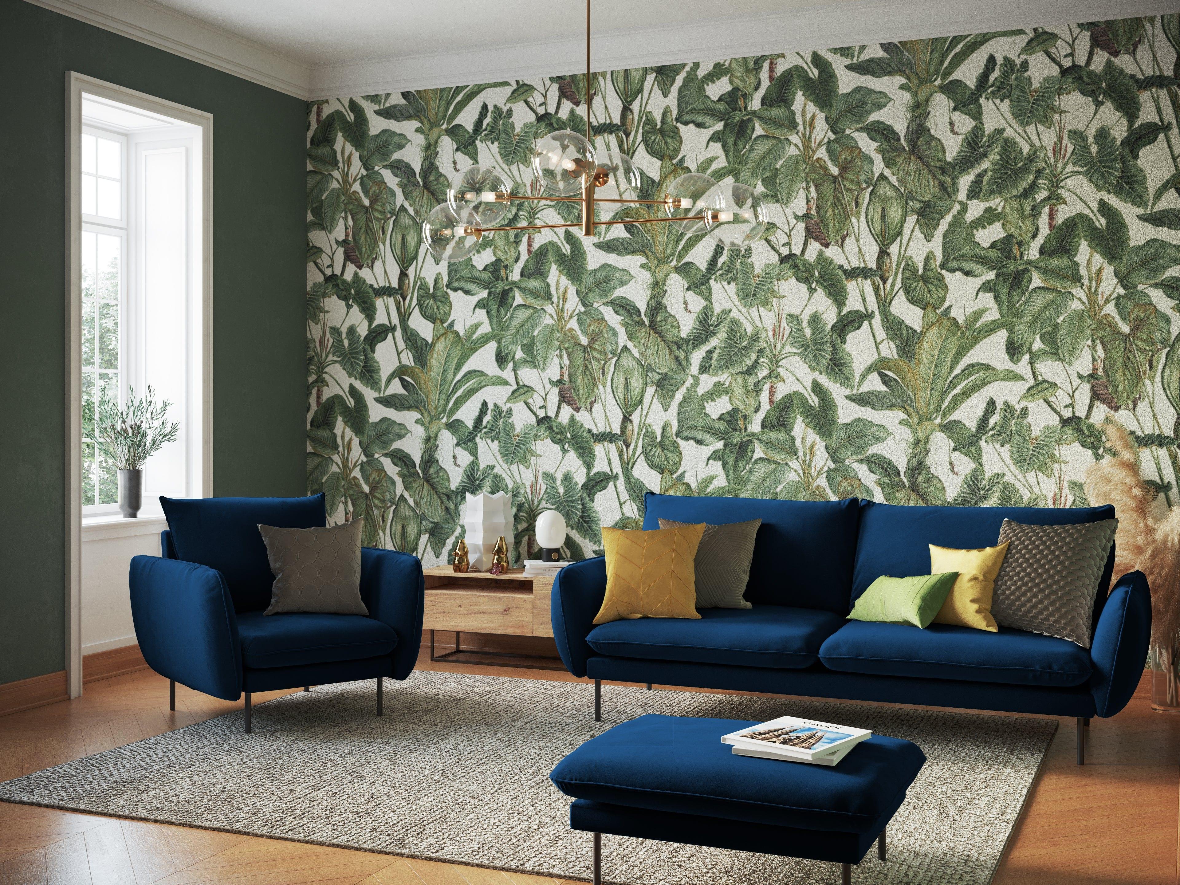 Puf aksamitny VIENNA niebieski z czarną podstawą Cosmopolitan Design Eye on Design