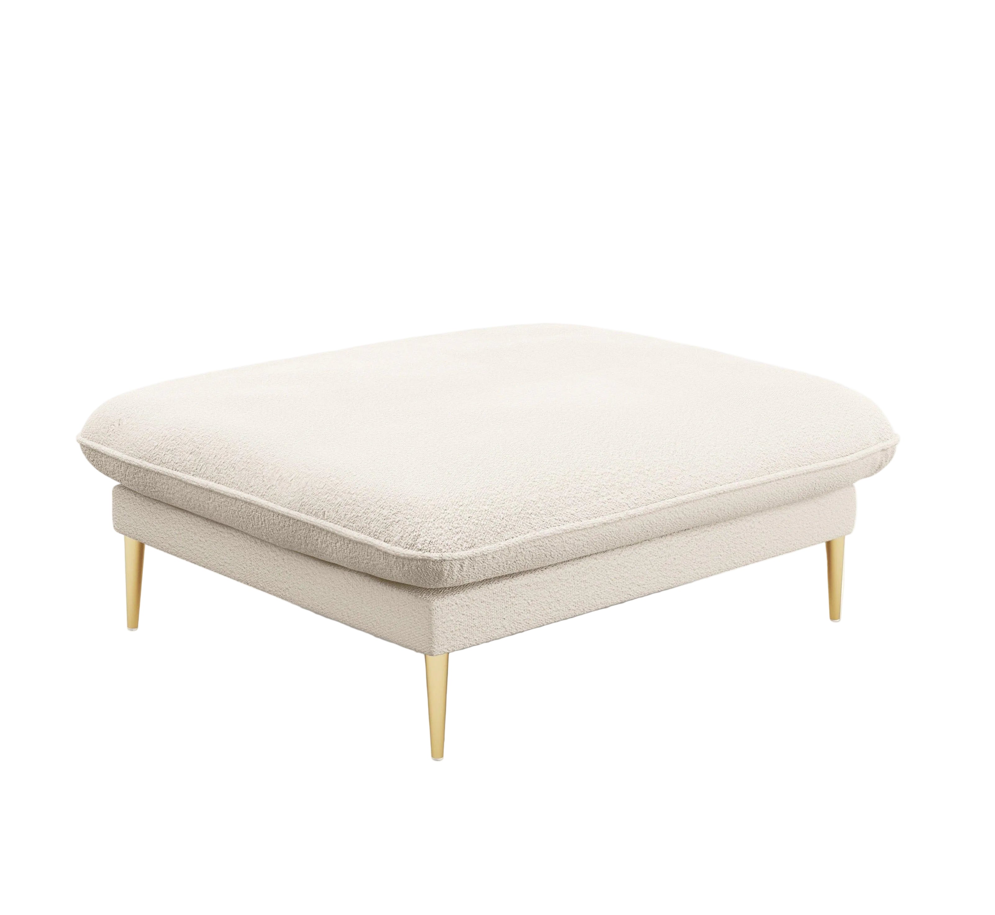 Puf w tkaninie boucle VIENNA beżowy ze złotą podstawą Cosmopolitan Design Eye on Design