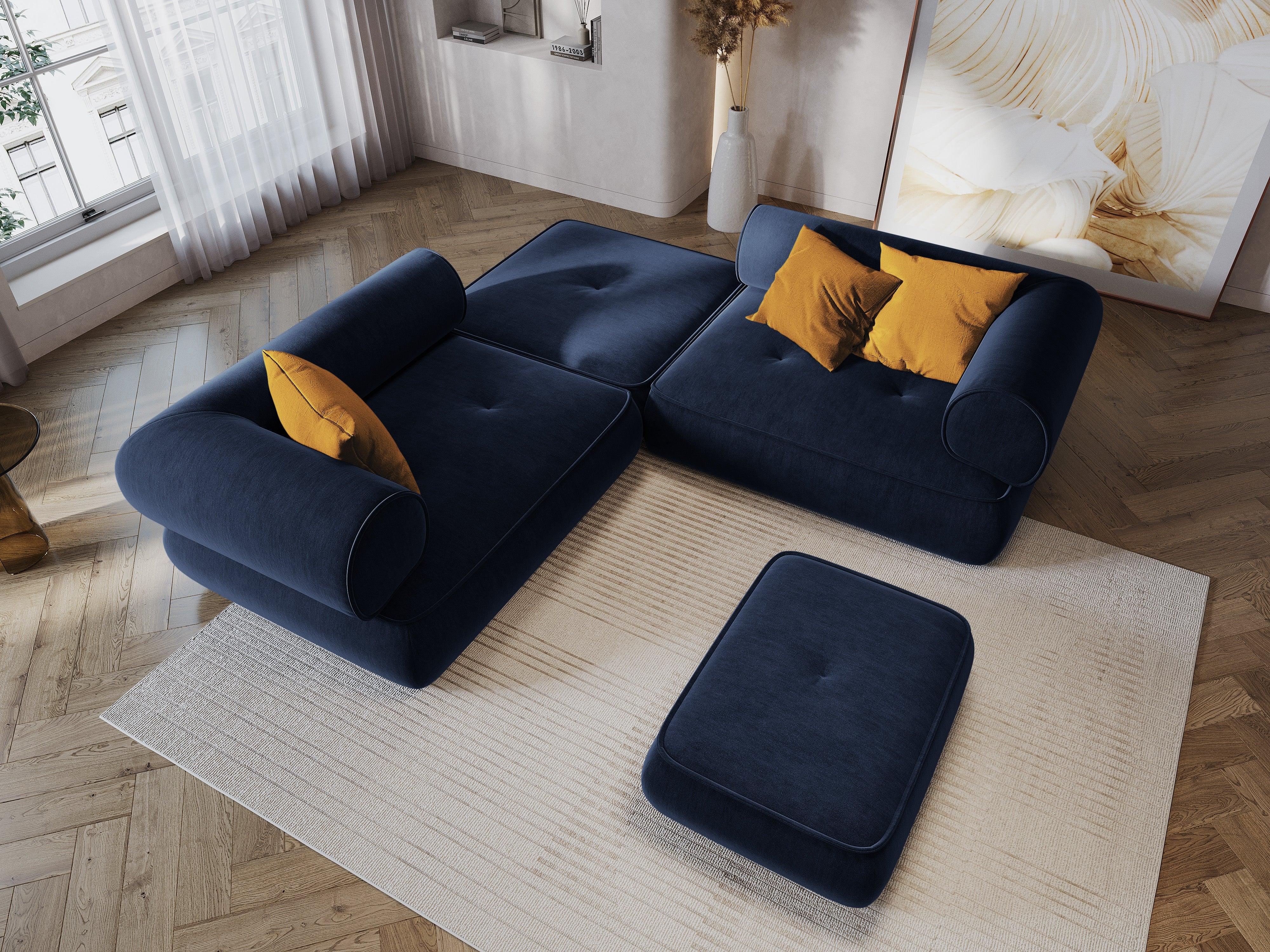 Puf w tkaninie szenilowej LILY ciemnoniebieski Maison Heritage Eye on Design