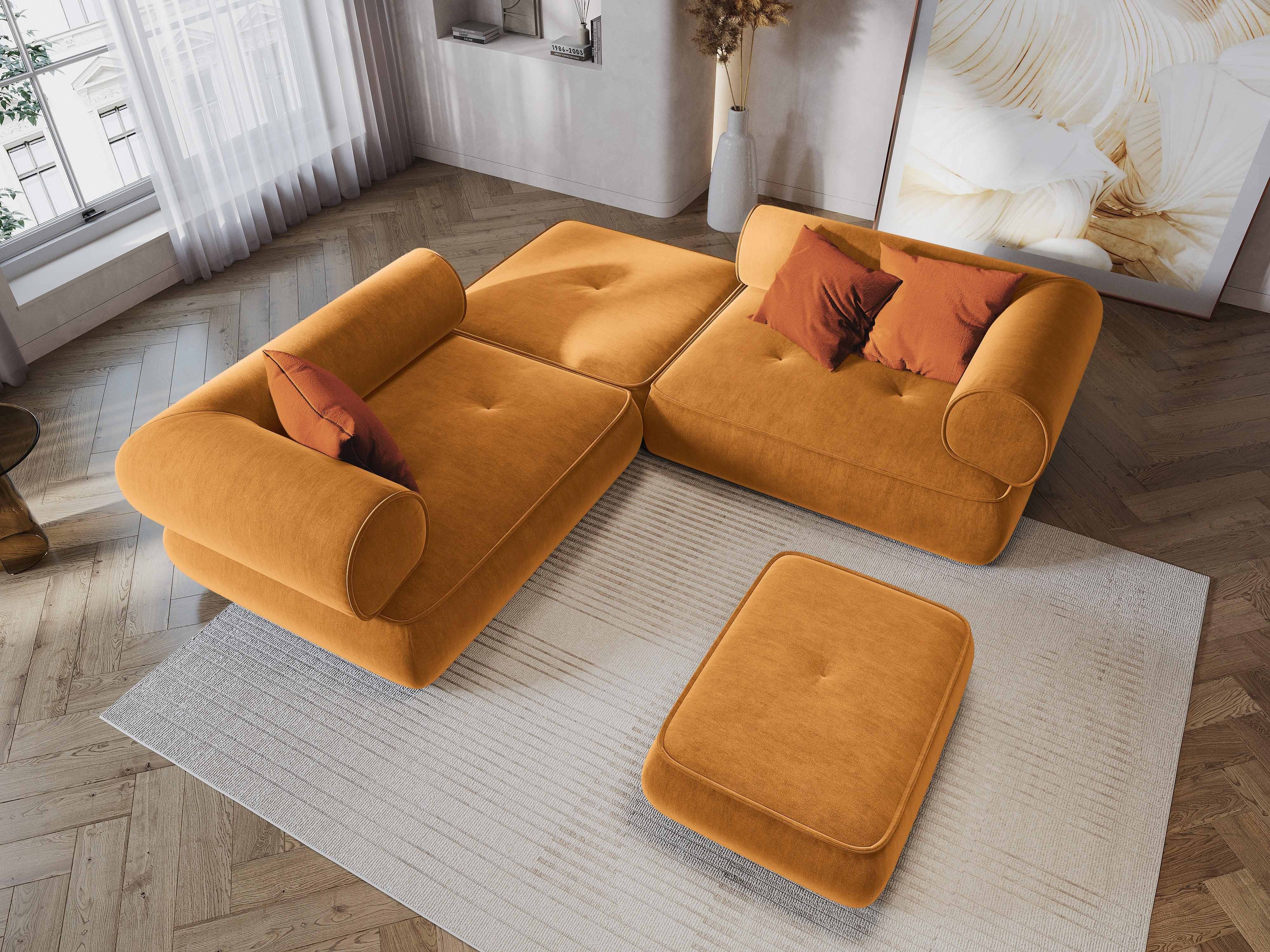 Puf w tkaninie szenilowej LILY musztardowy Maison Heritage Eye on Design