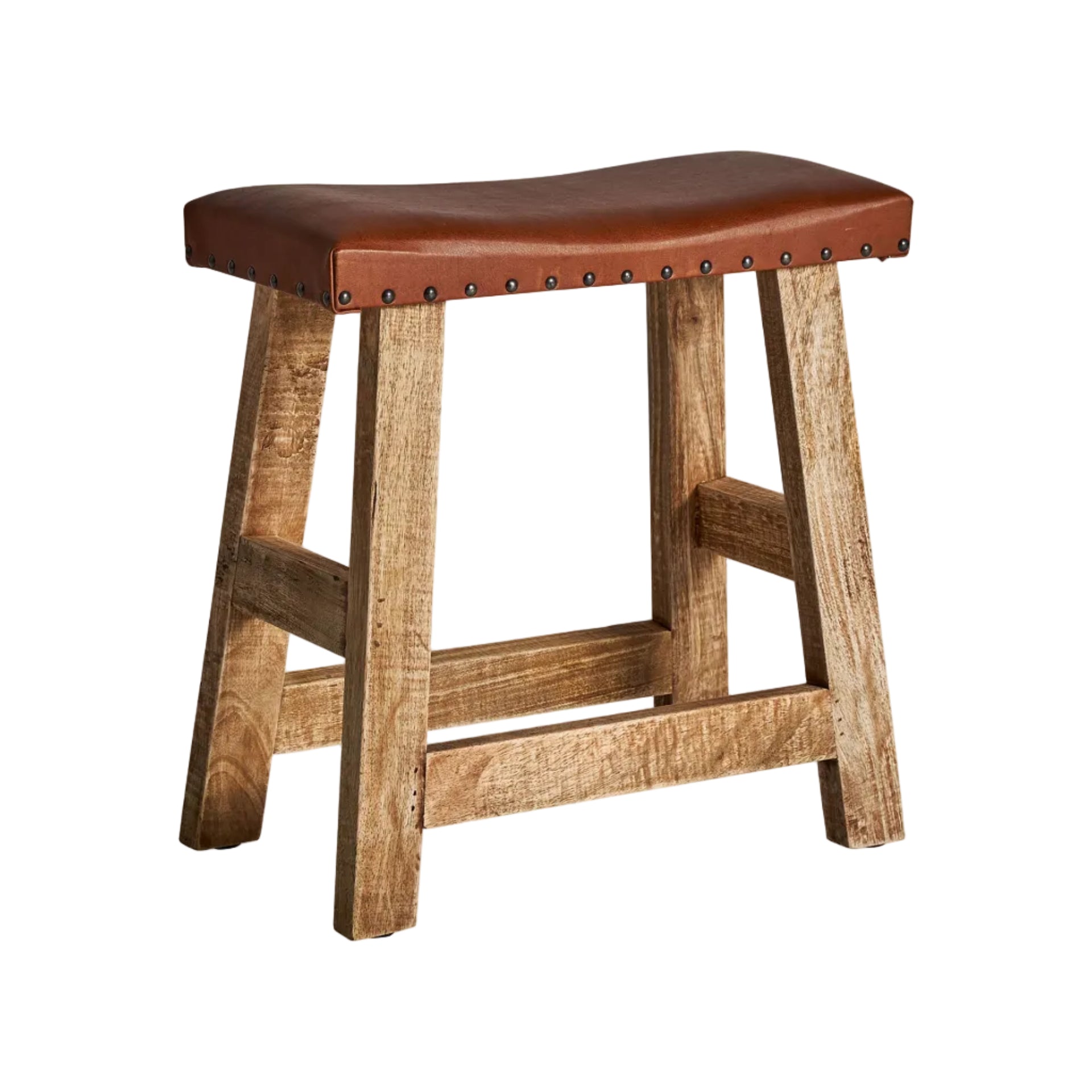 Hocker VAYOR aus Mangoholz mit Lederbezug