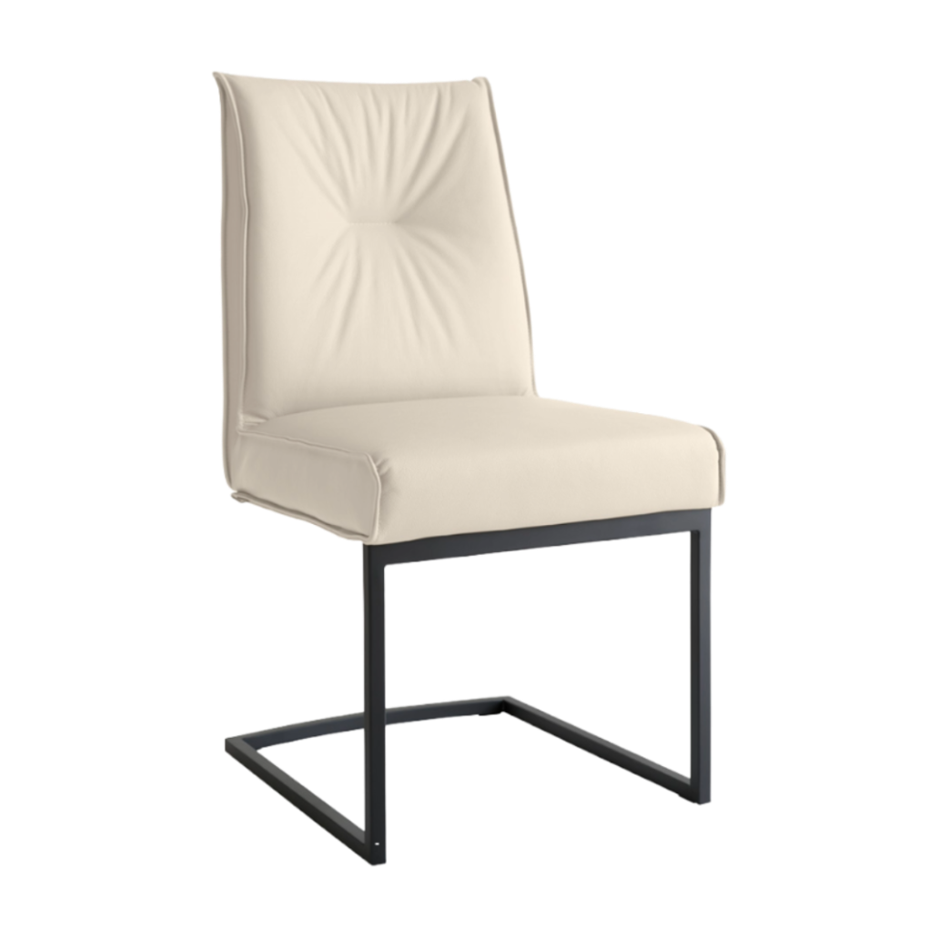 Stuhl ROMY mit cremefarbenem Sitz und schwarzem Gestell