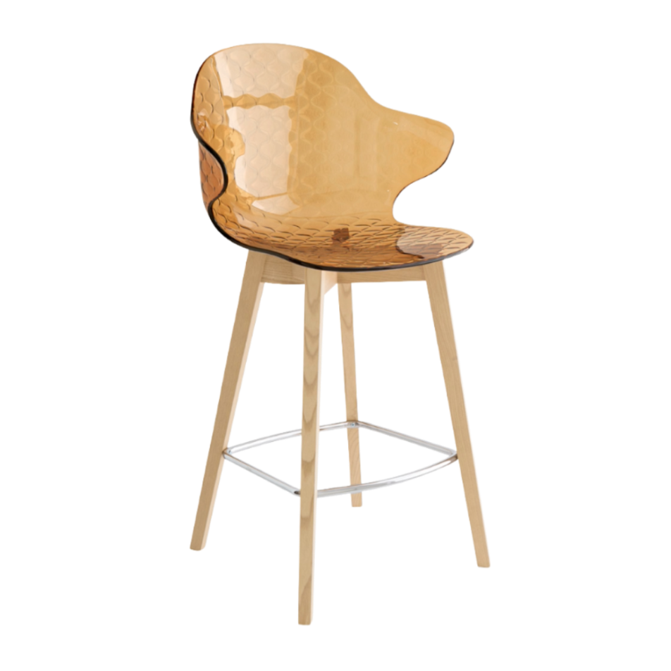 Bar Stool SAINT TROPEZ with Brown Seat and Light Wooden Base