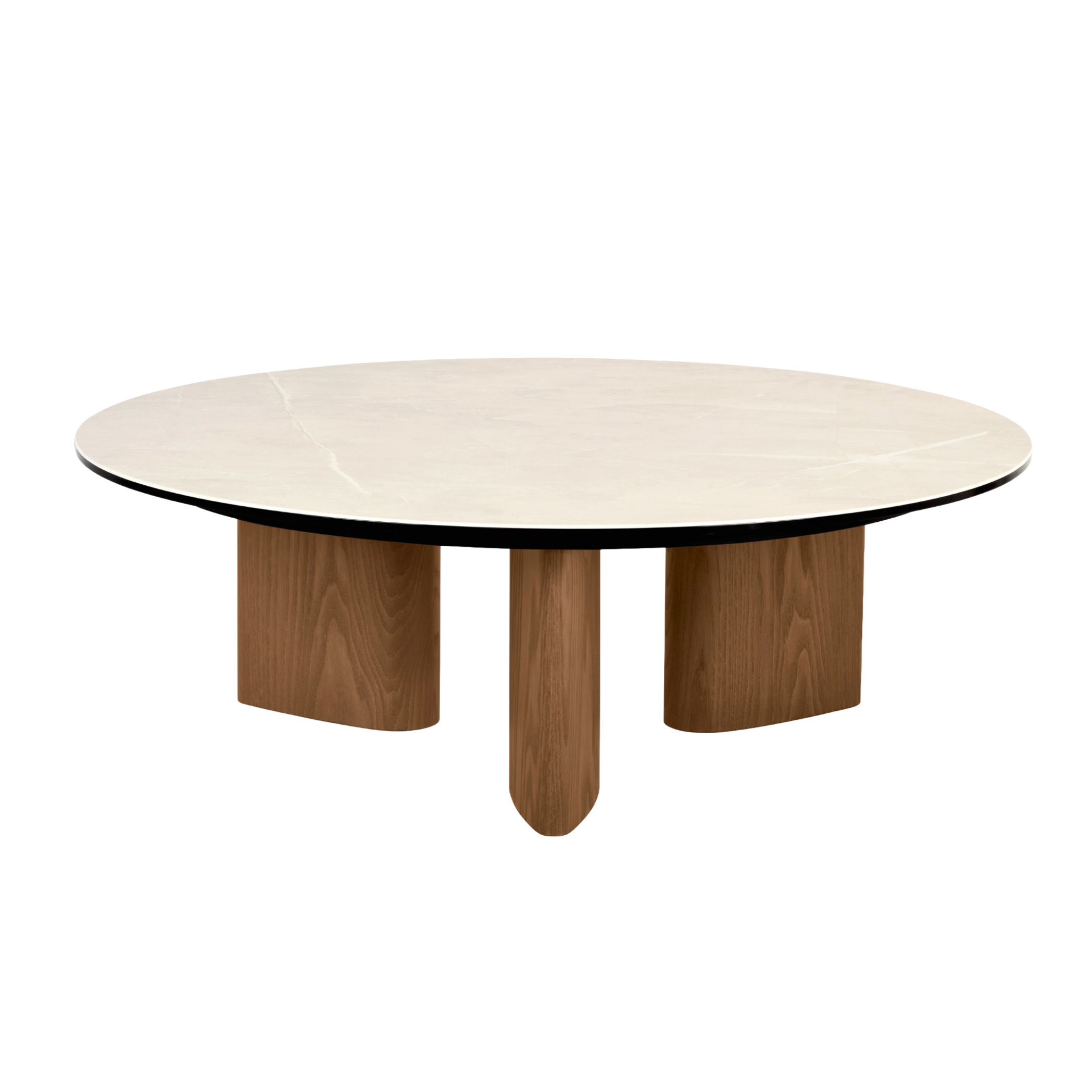 Round Coffee Table SANDY Beige Ceramic with Walnut Base