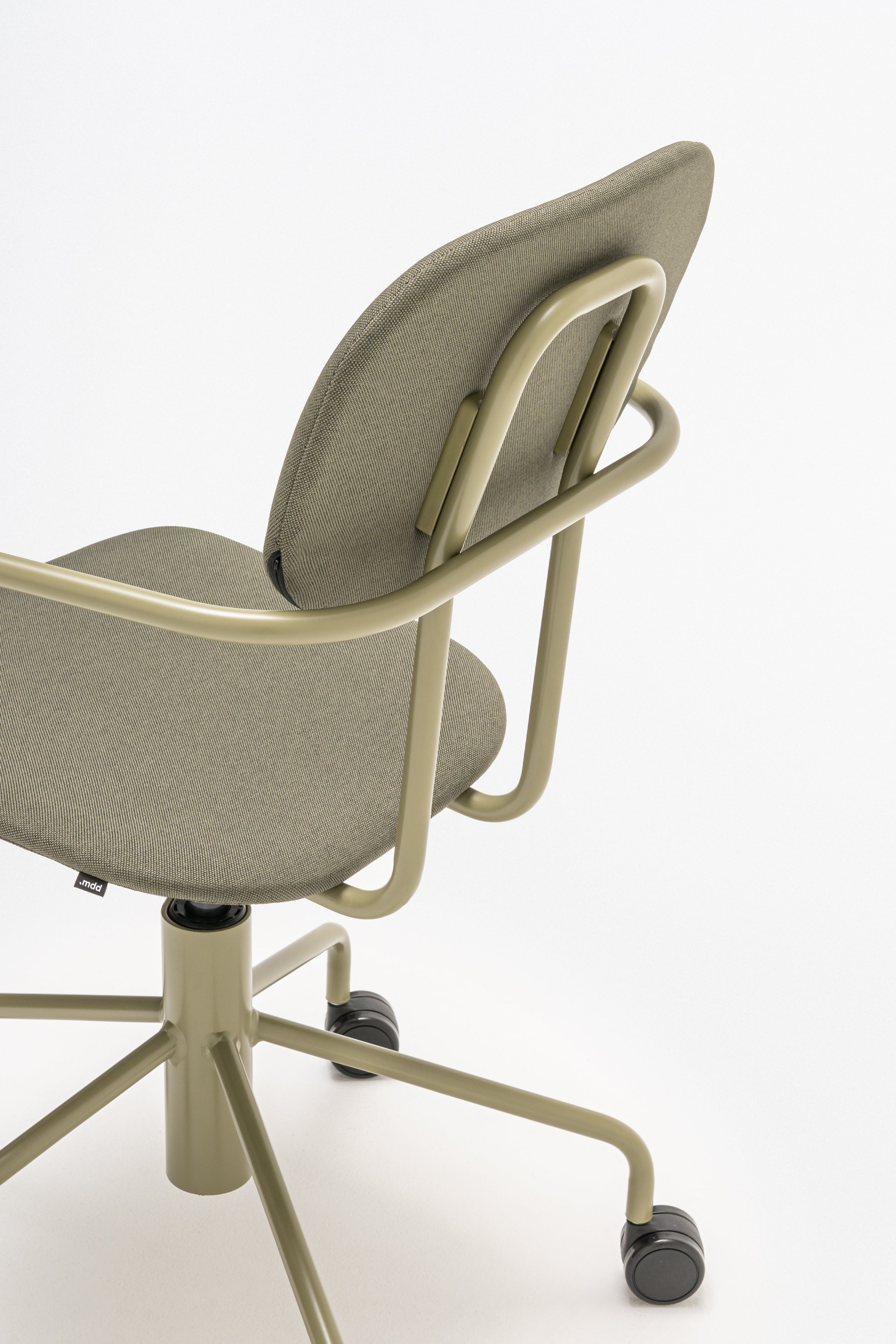 Office chair with adjustable New School base upholstered with wheels to the hard surface