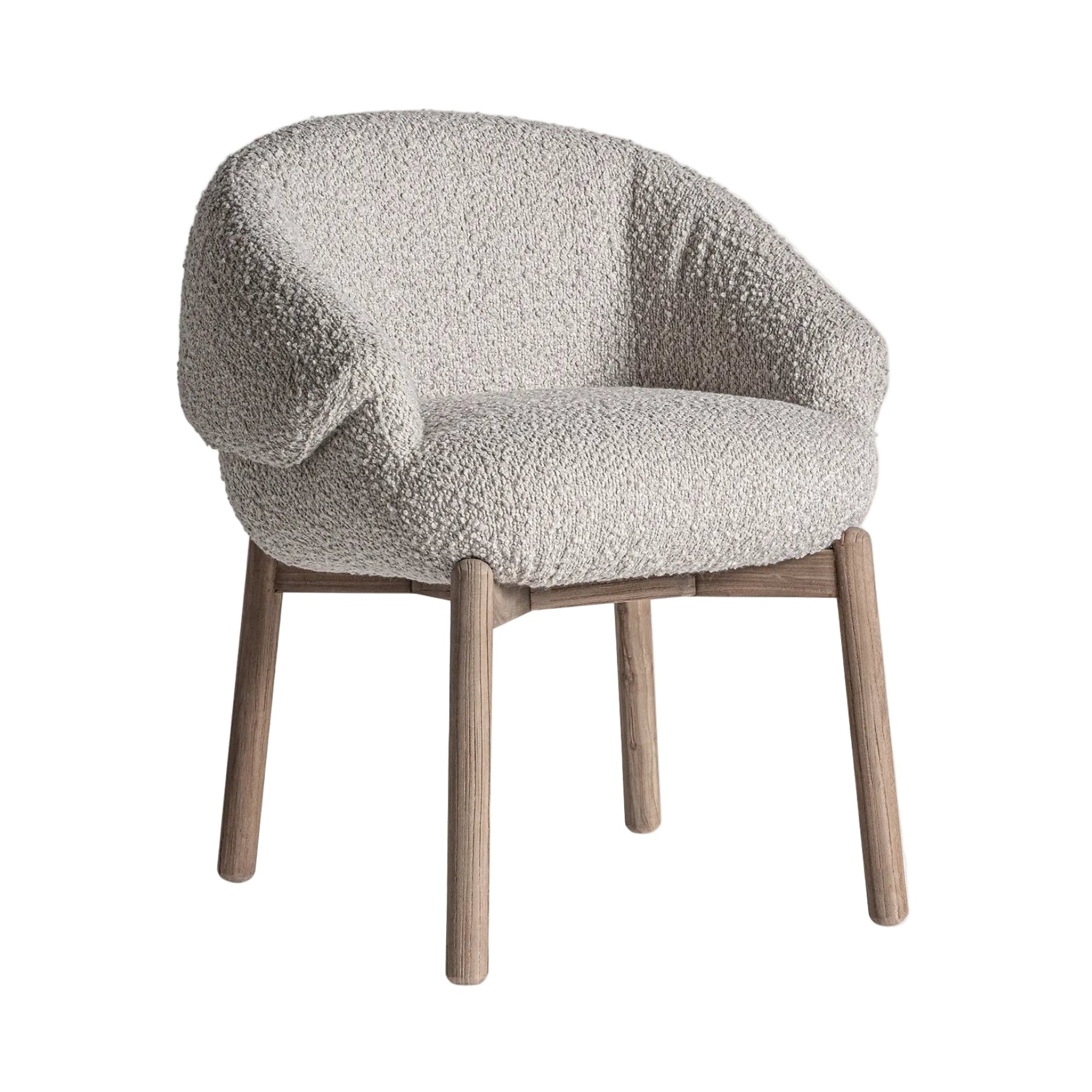 Krzesło z podłokietnikami JACQUARD szarobeżowy boucle z drewnianą podstawą