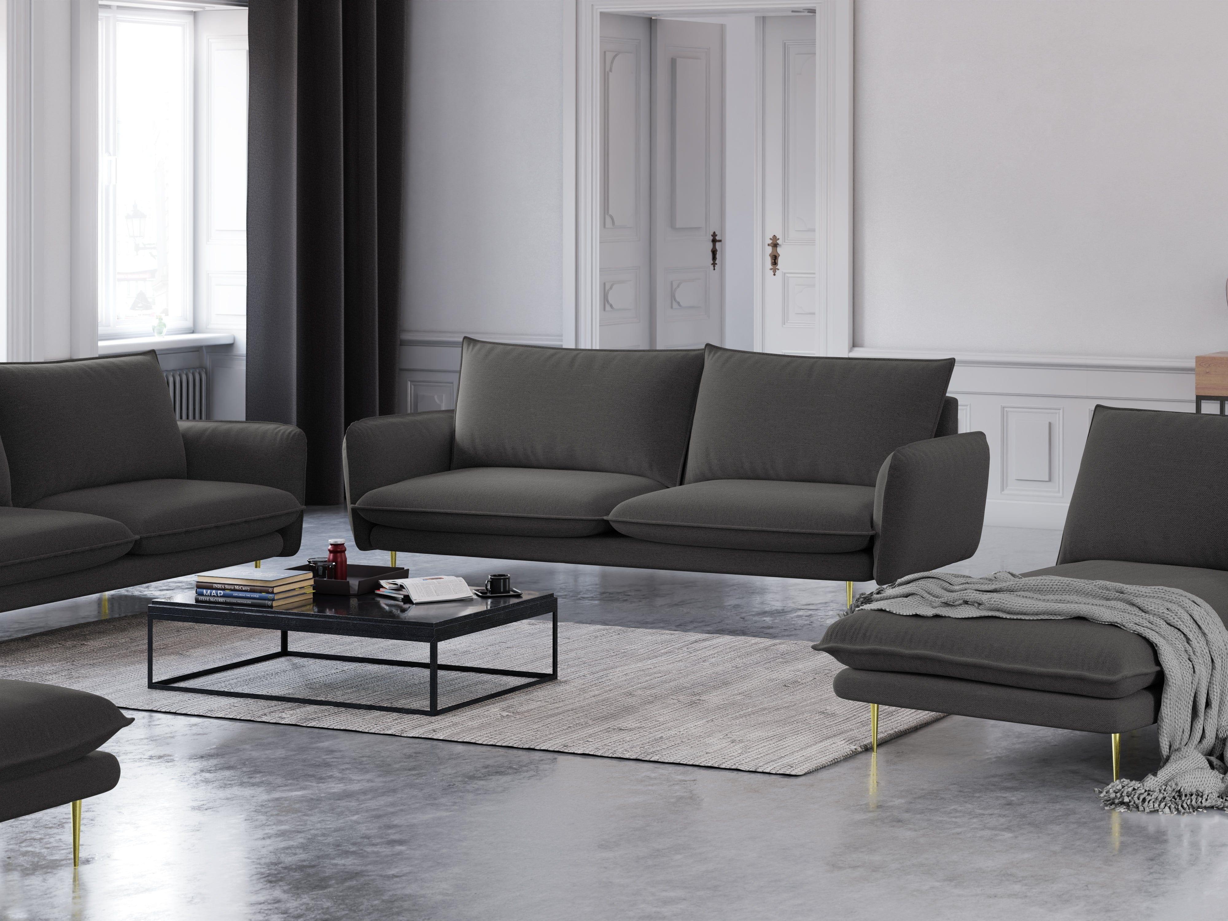 Sofa 4-osobowa VIENNA ciemnoszary ze złotą podstawą Cosmopolitan Design Eye on Design