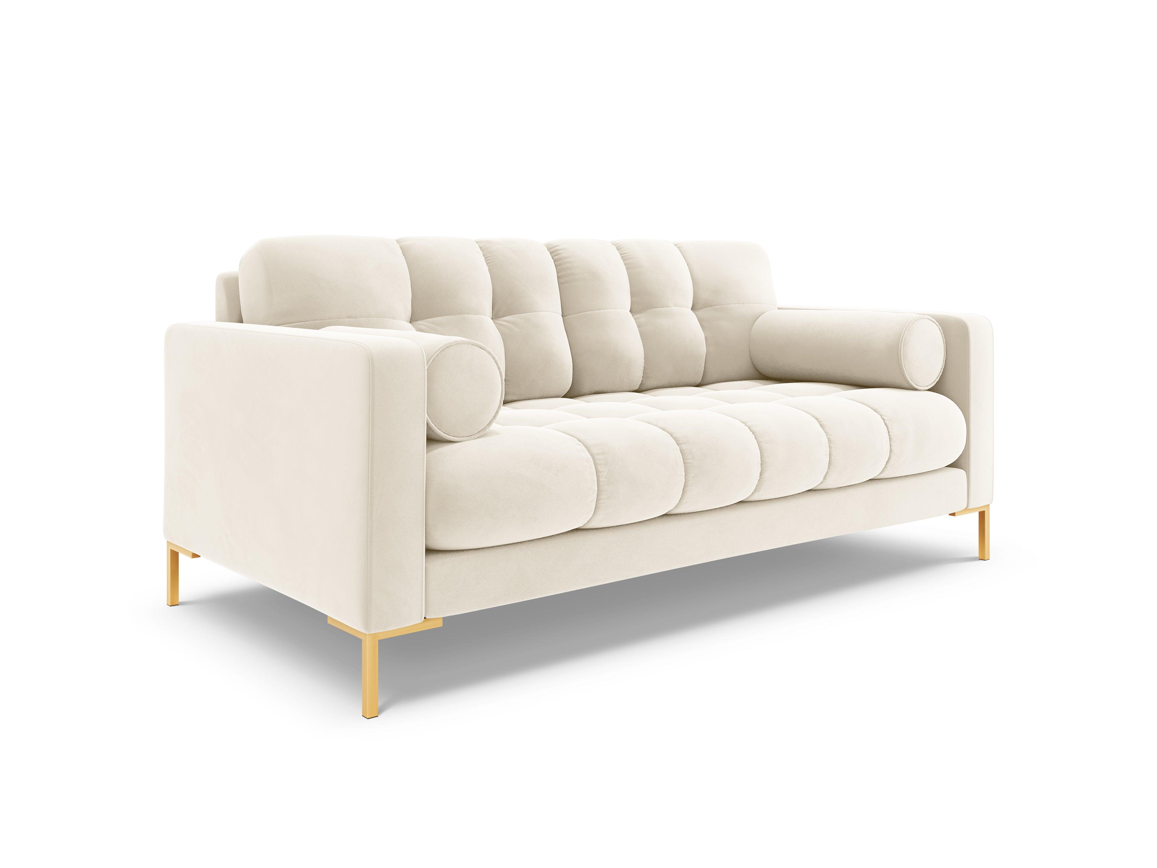 Sofa aksamitna 2-osobowa BALI jasnobeżowy ze złotą podstawą Cosmopolitan Design Eye on Design