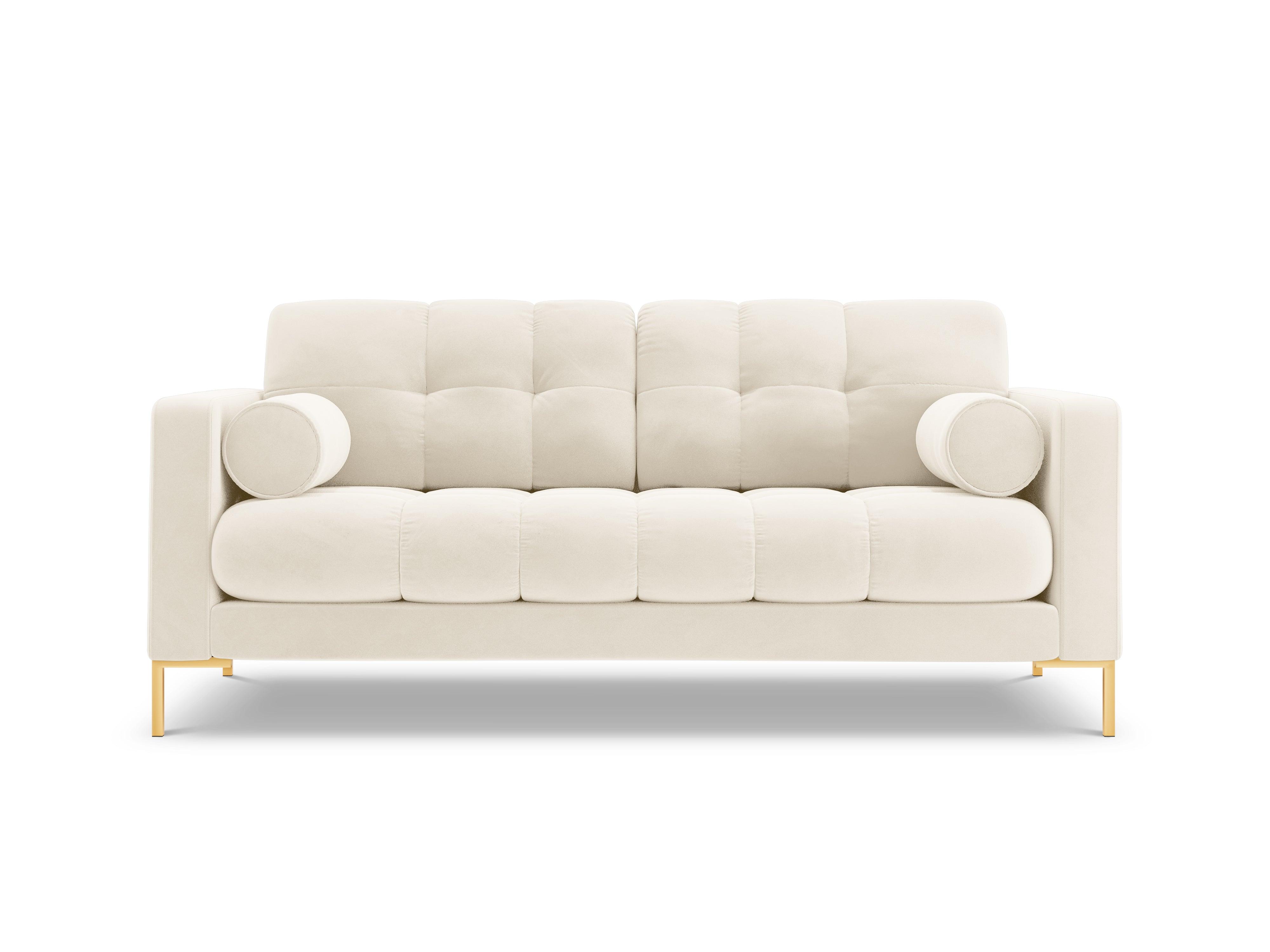 Sofa aksamitna 2-osobowa BALI jasnobeżowy ze złotą podstawą Cosmopolitan Design Eye on Design