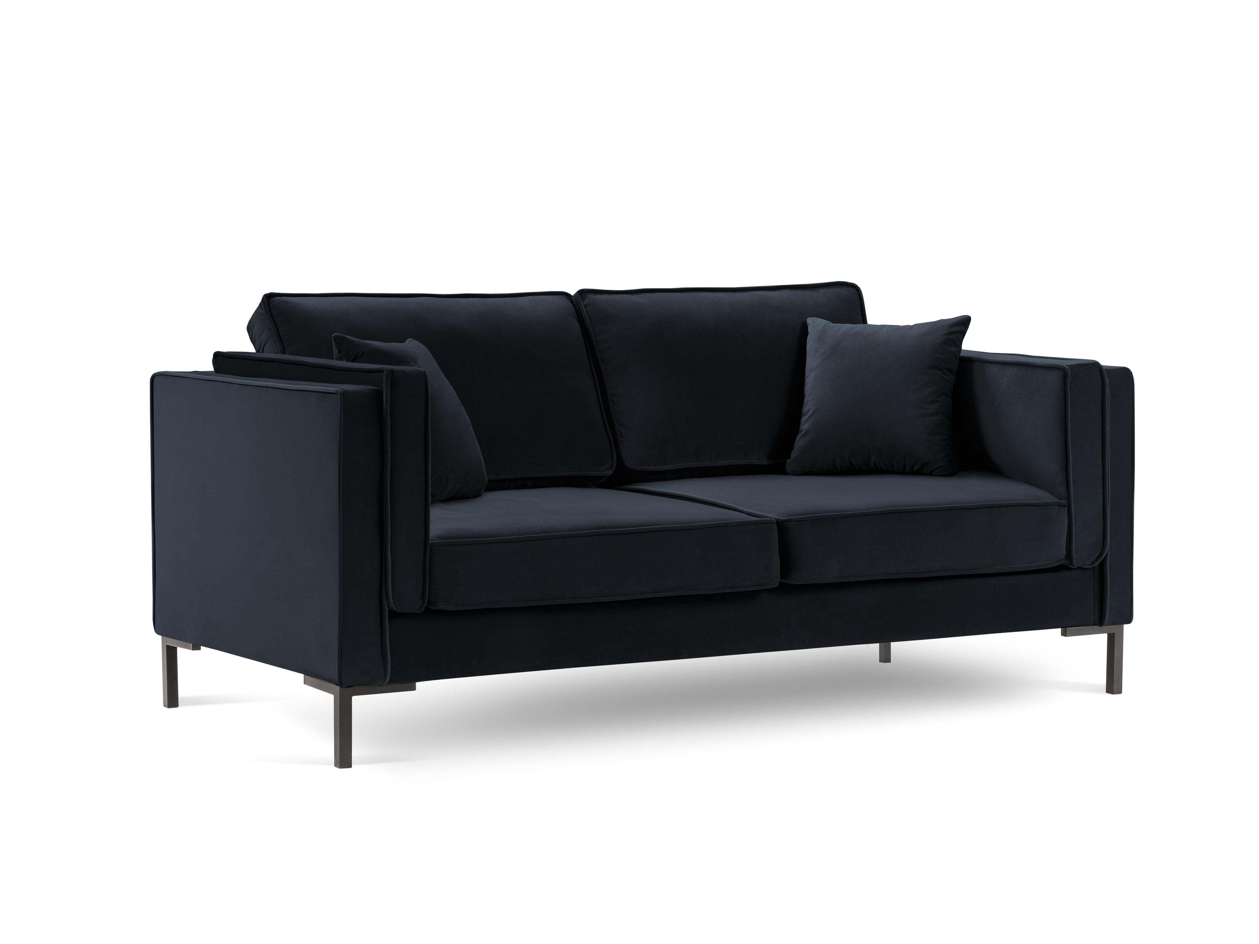 Sofa aksamitna 2-osobowa LUIS ciemnoniebieski z czarną podstawą Milo Casa Eye on Design
