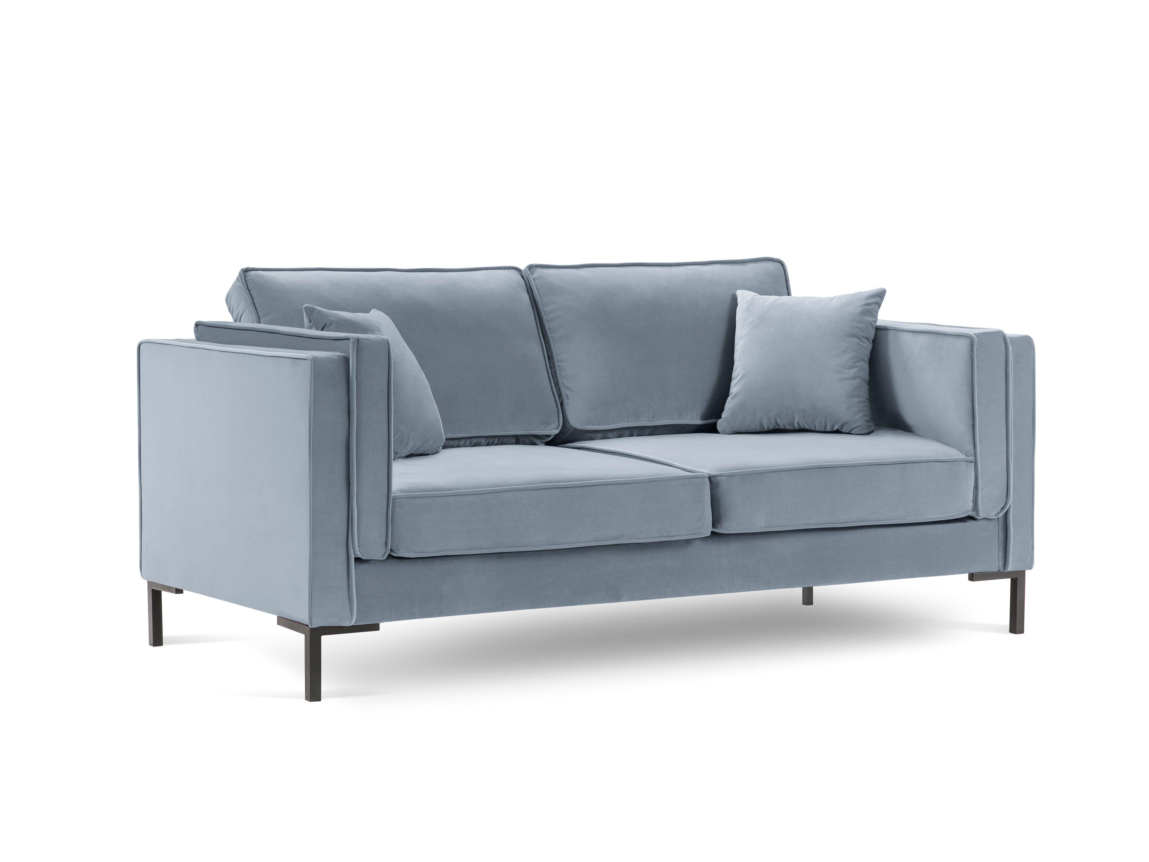 Sofa aksamitna 2-osobowa LUIS jasnoniebieski z czarną podstawą Milo Casa Eye on Design