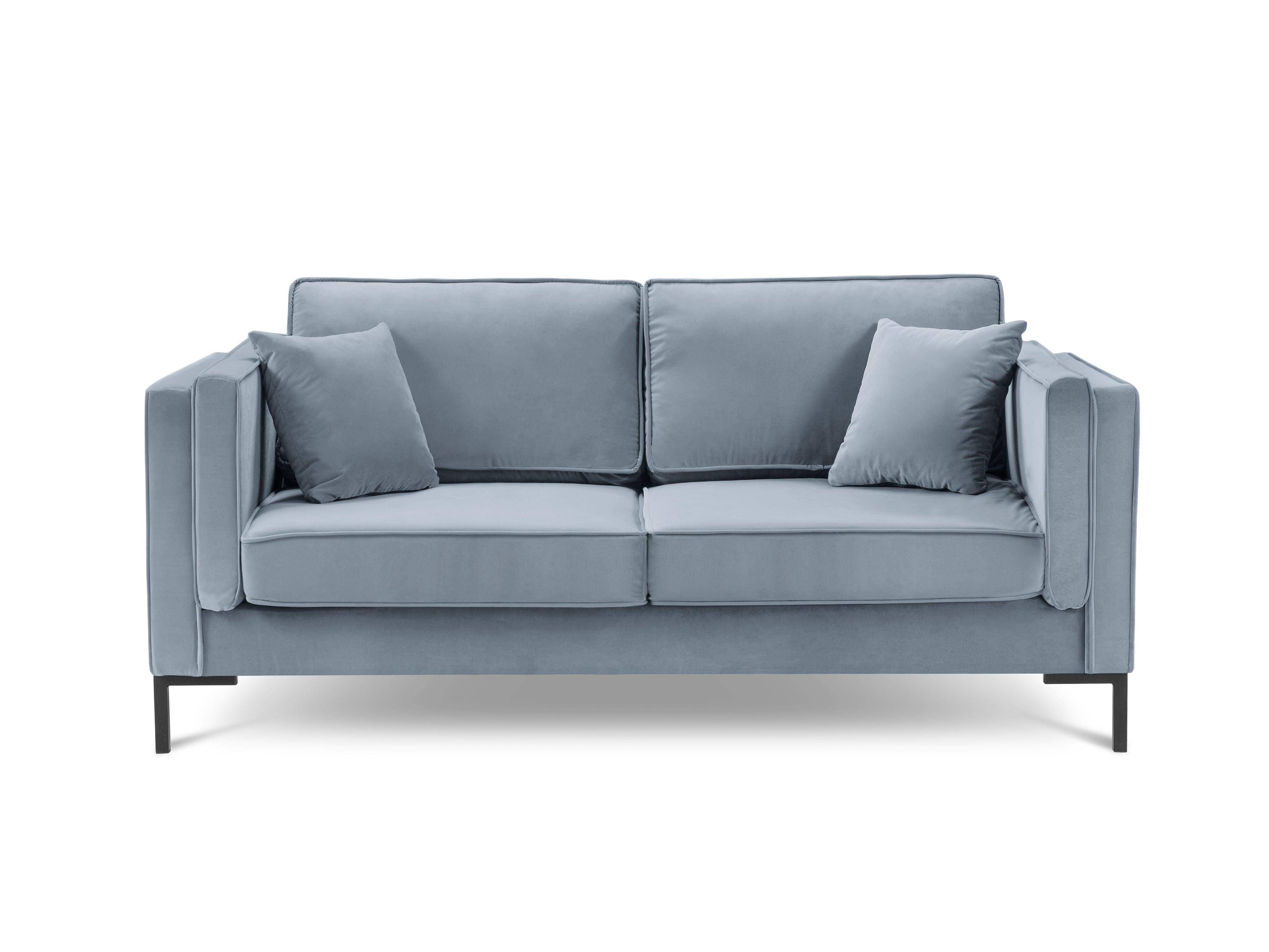 Sofa aksamitna 2-osobowa LUIS jasnoniebieski z czarną podstawą Milo Casa Eye on Design