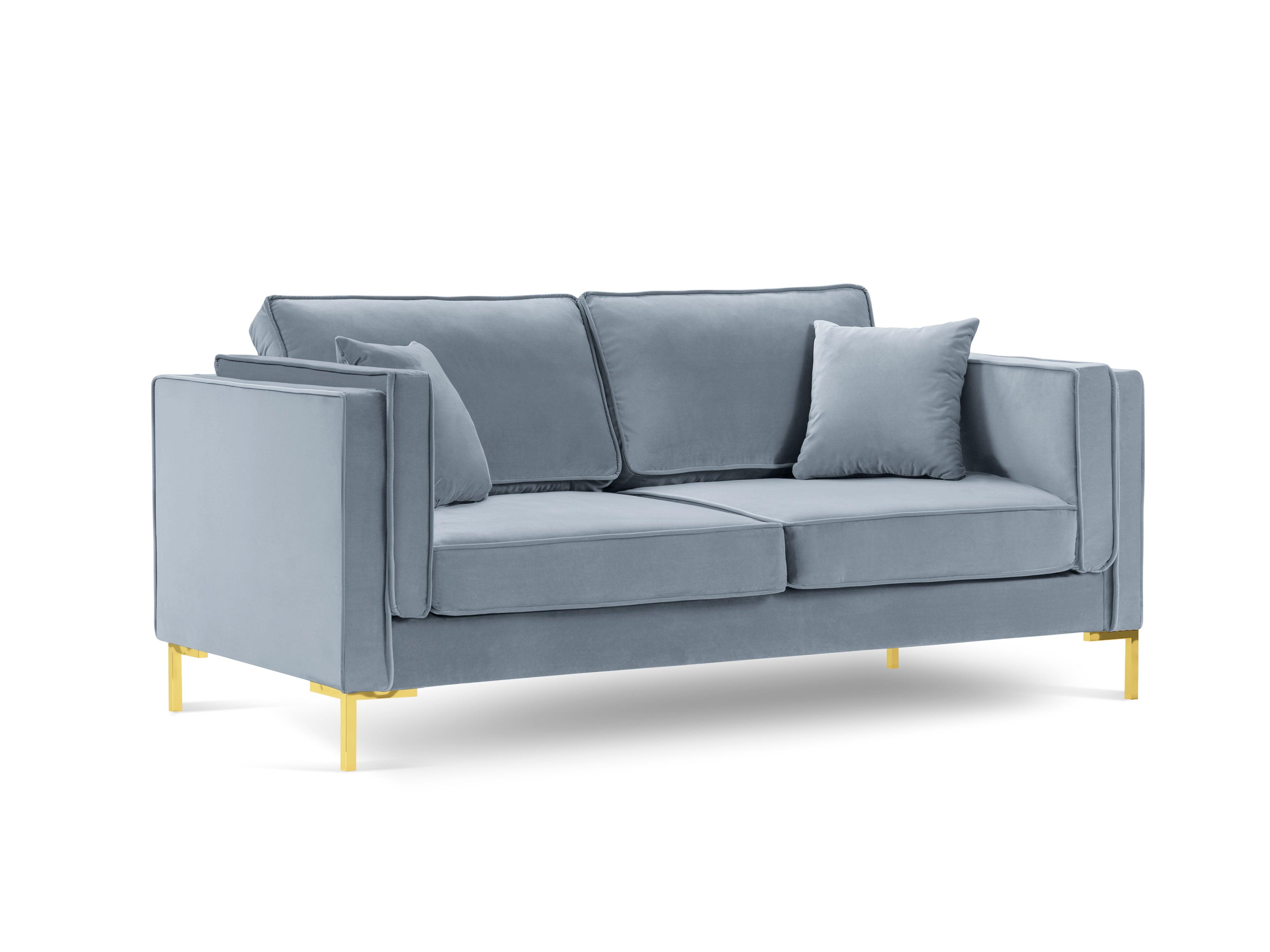 Sofa aksamitna 2-osobowa LUIS jasnoniebieski ze złotą podstawą Milo Casa Eye on Design