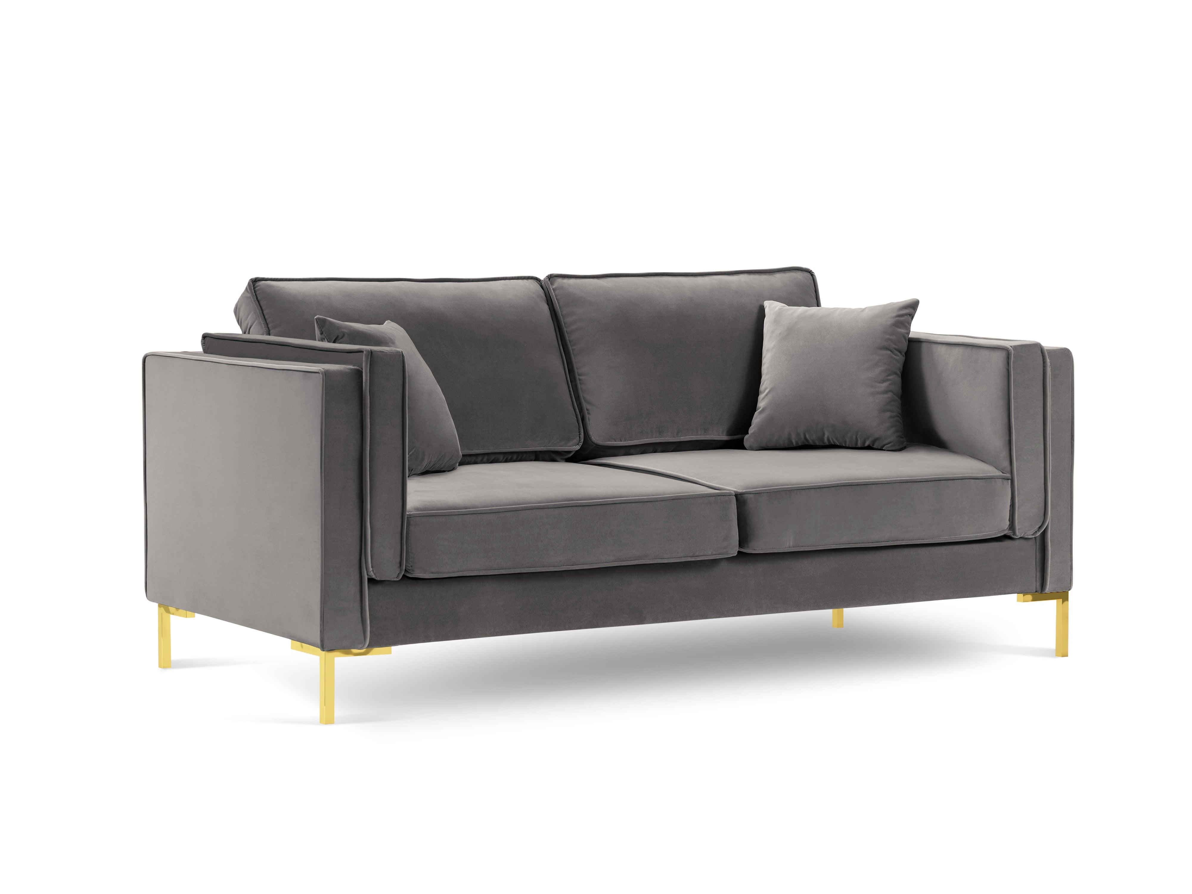 Sofa aksamitna 2-osobowa LUIS jasnoszary ze złotą podstawą Milo Casa Eye on Design