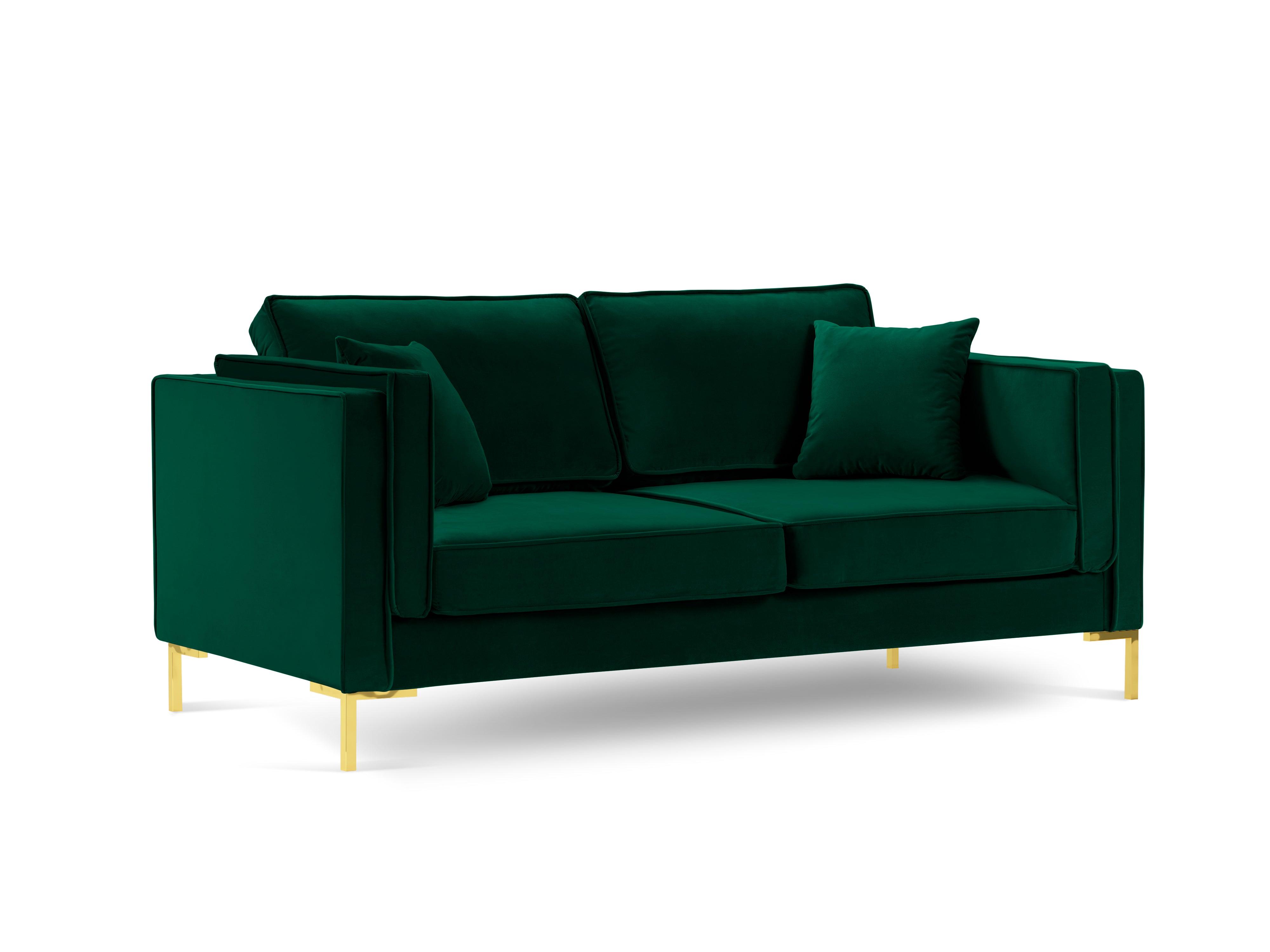 Sofa aksamitna 2-osobowa LUIS zieleń butelkowa ze złotą podstawą Milo Casa Eye on Design
