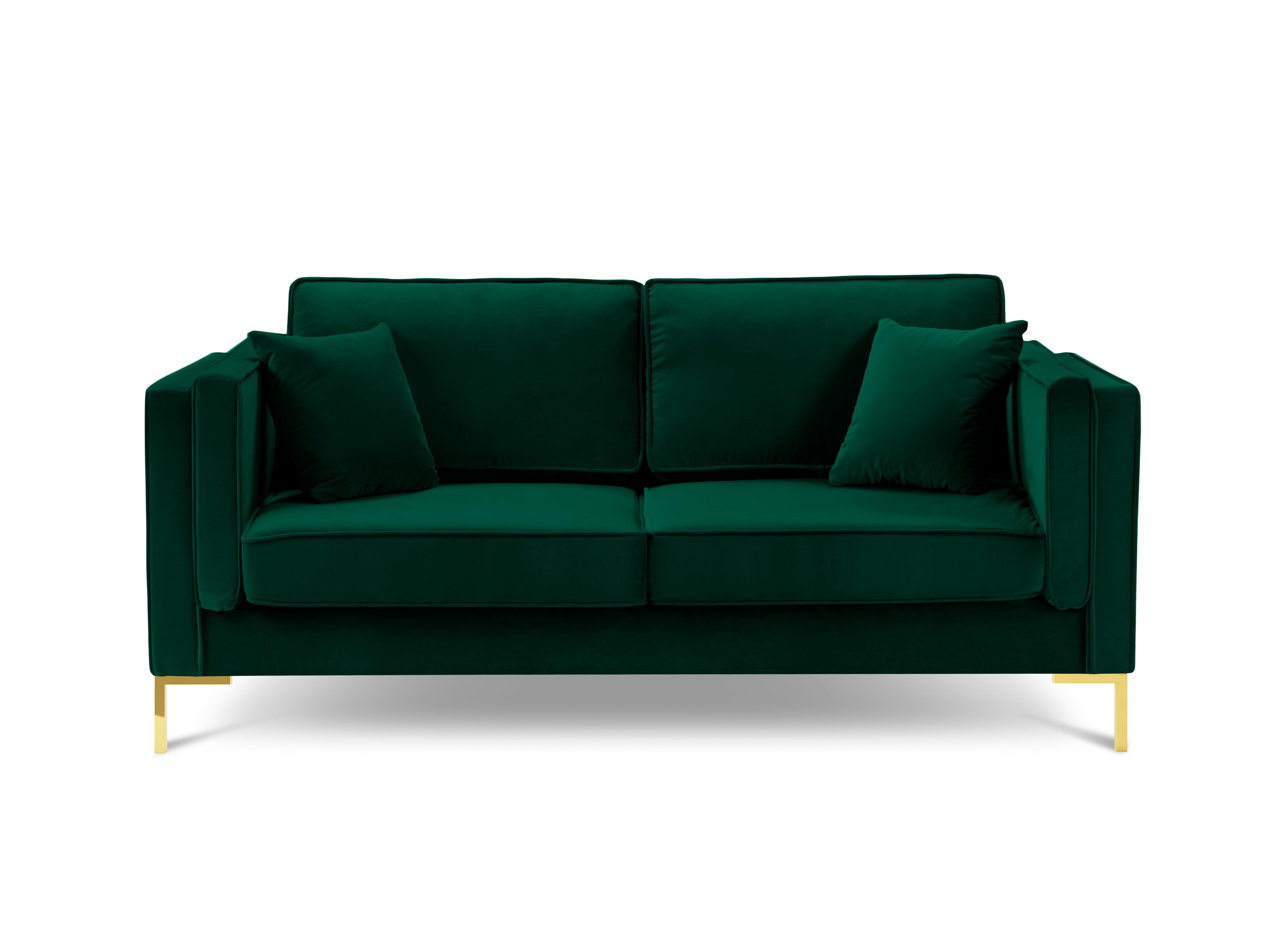 Sofa aksamitna 2-osobowa LUIS zieleń butelkowa ze złotą podstawą Milo Casa Eye on Design