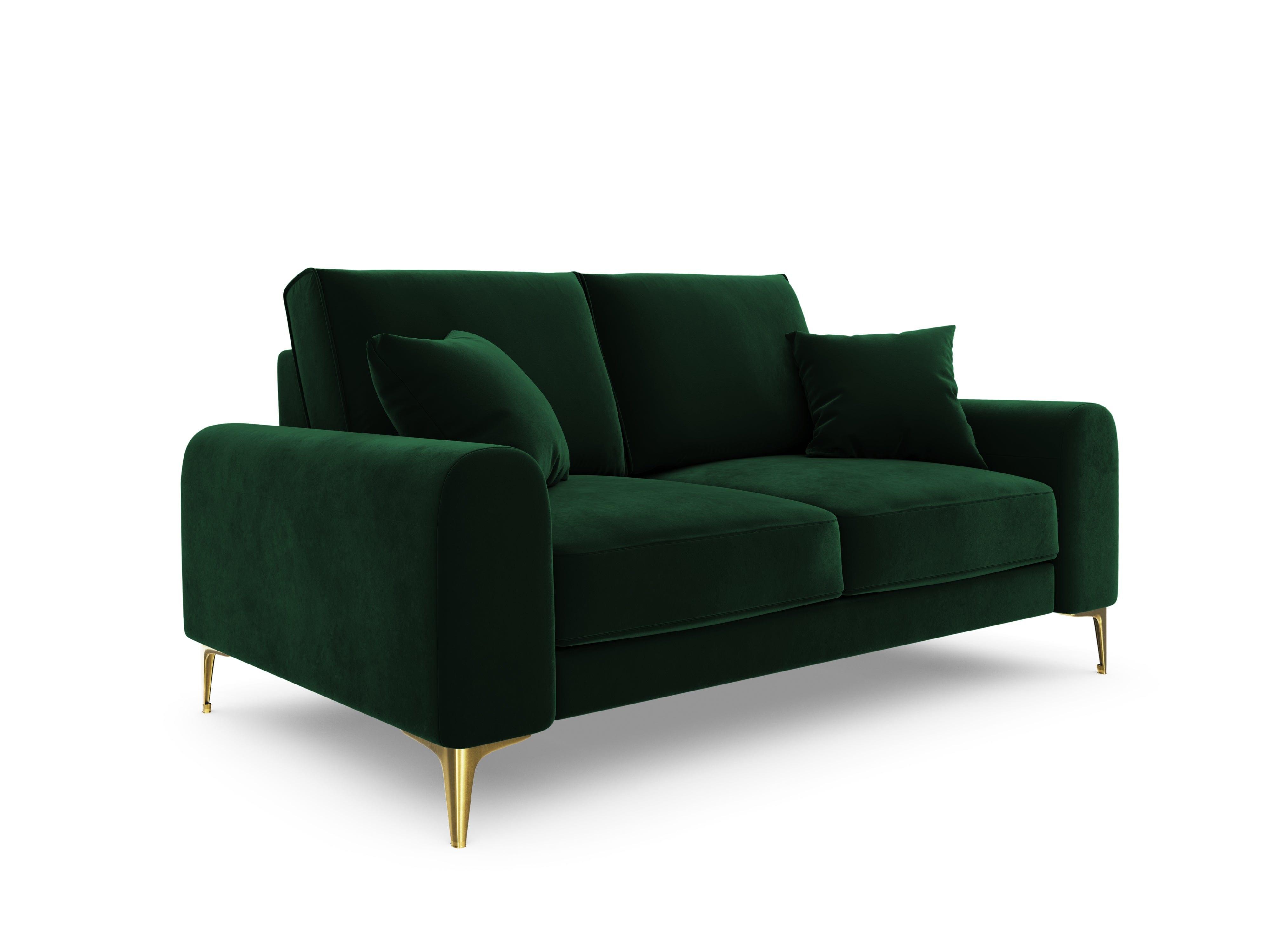 Sofa aksamitna 2-osobowa MADARA butelkowa zieleń ze złotą podstawą Mazzini Sofas Eye on Design