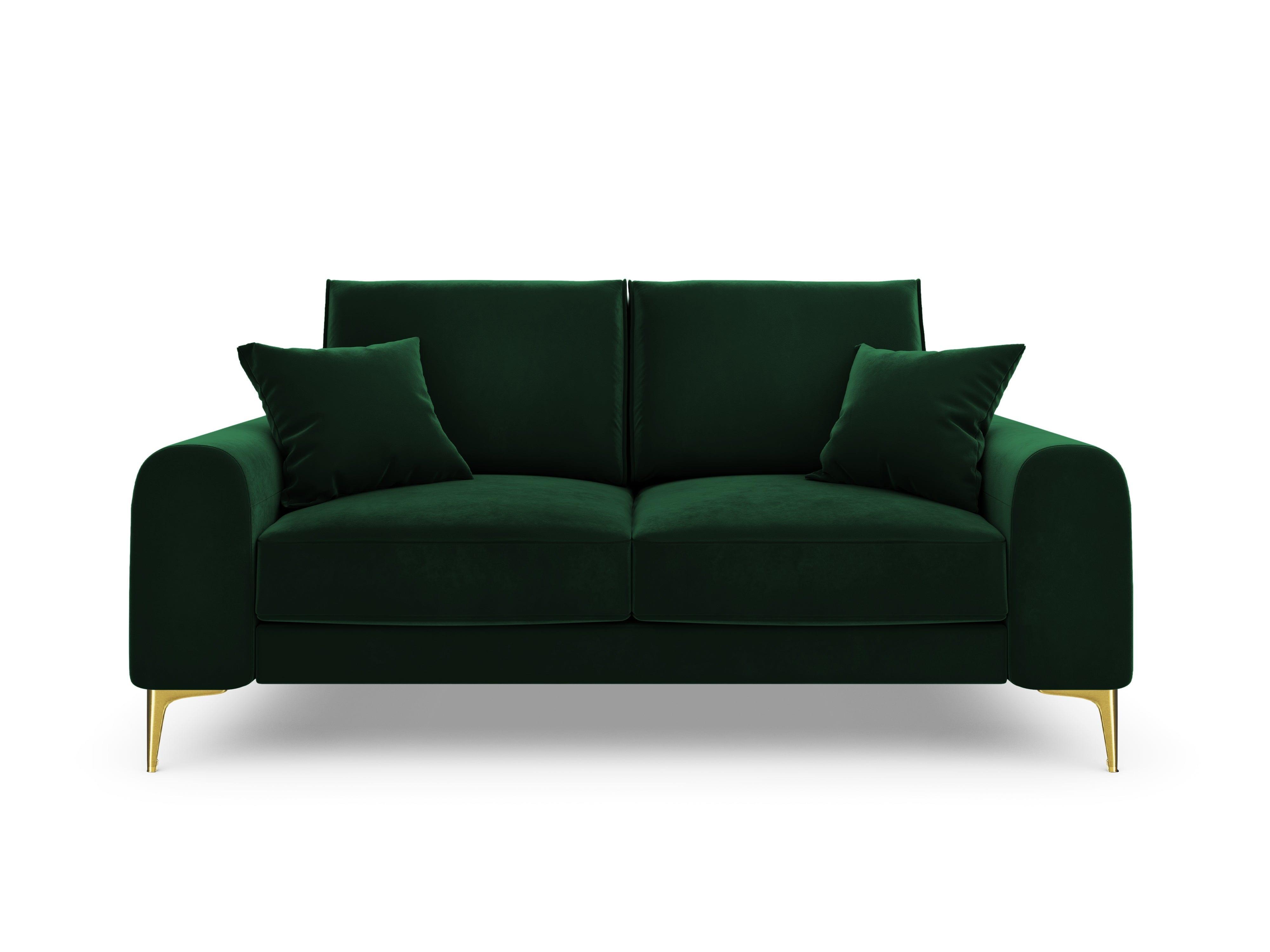 Sofa aksamitna 2-osobowa MADARA butelkowa zieleń ze złotą podstawą Mazzini Sofas Eye on Design
