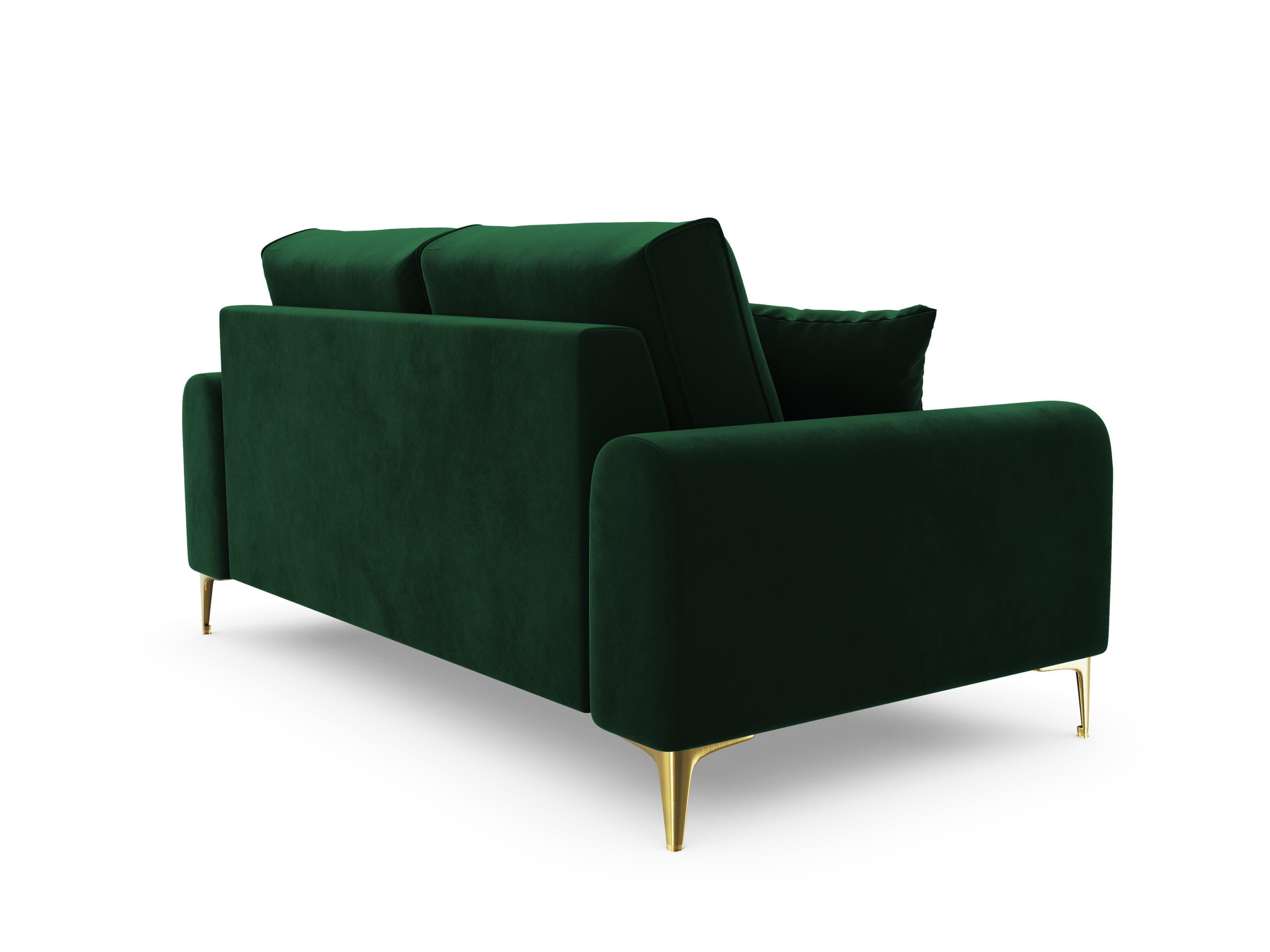 Sofa aksamitna 2-osobowa MADARA butelkowa zieleń ze złotą podstawą Mazzini Sofas Eye on Design