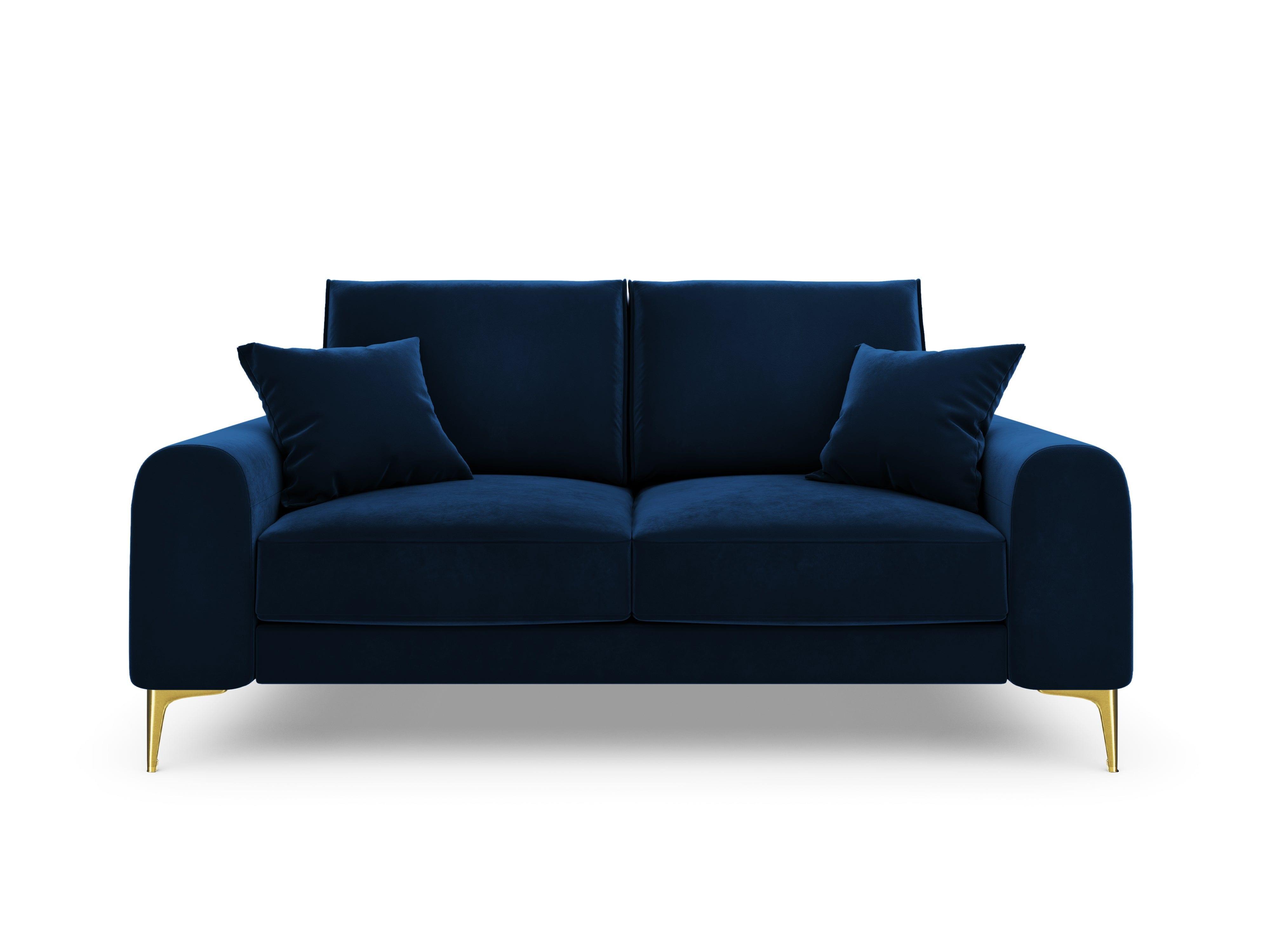 Sofa aksamitna 2-osobowa MADARA królewski niebieski ze złotą podstawą Mazzini Sofas Eye on Design