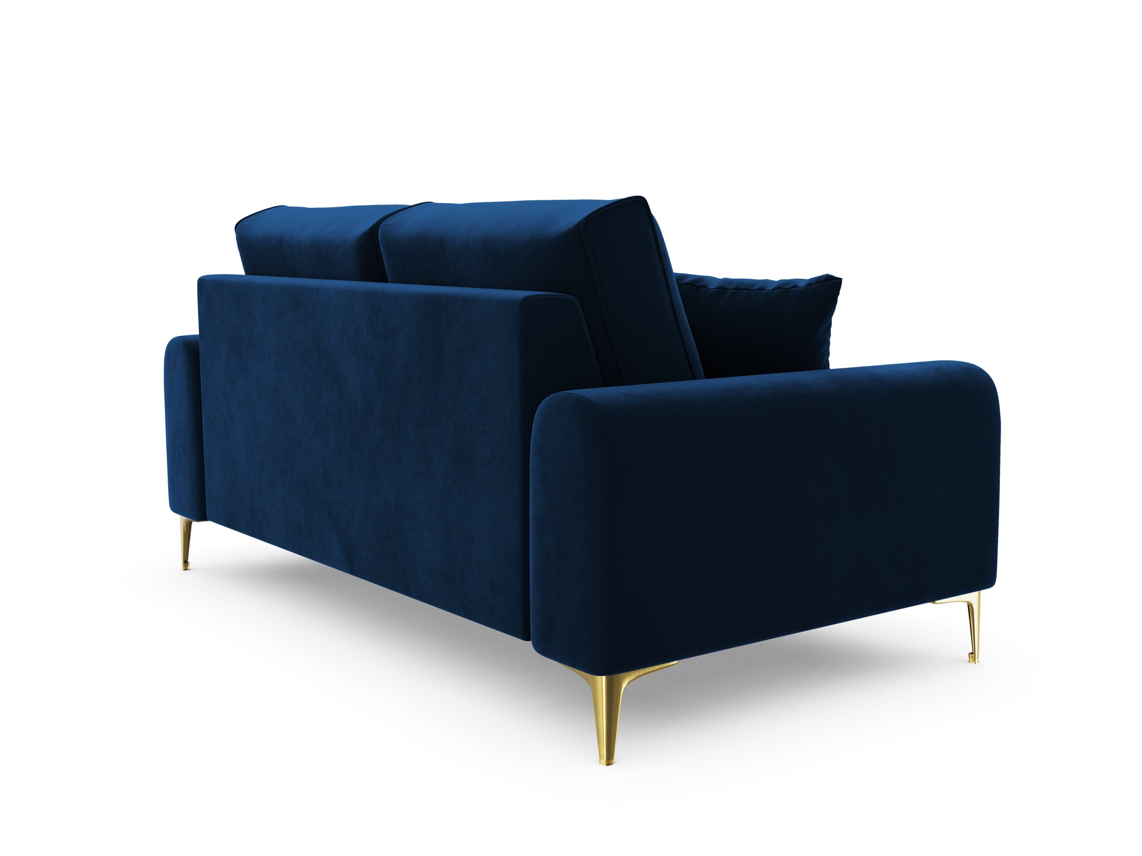 Sofa aksamitna 2-osobowa MADARA królewski niebieski ze złotą podstawą Mazzini Sofas Eye on Design