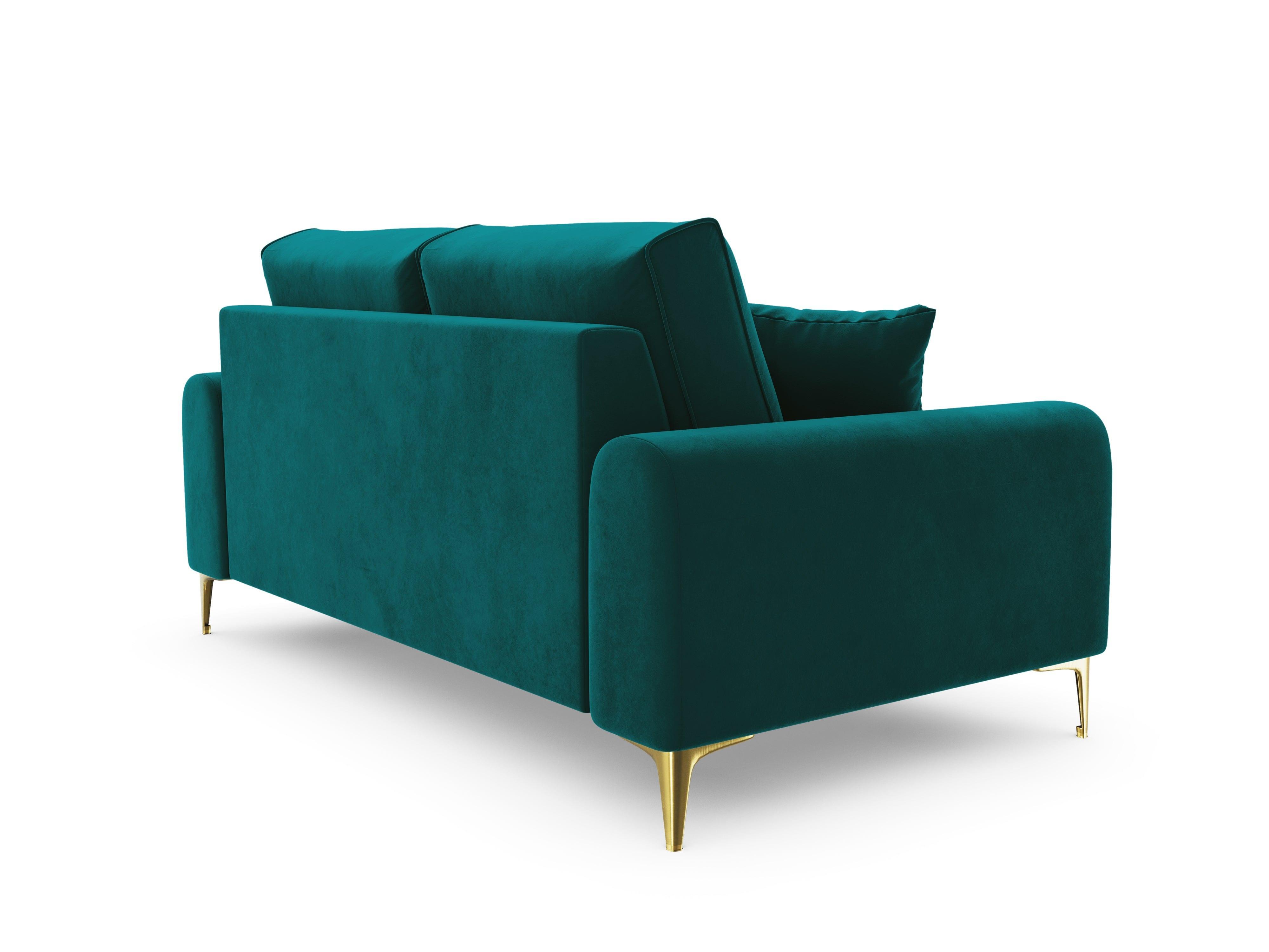 Sofa aksamitna 2-osobowa MADARA turkusowy ze złotą podstawą Mazzini Sofas Eye on Design