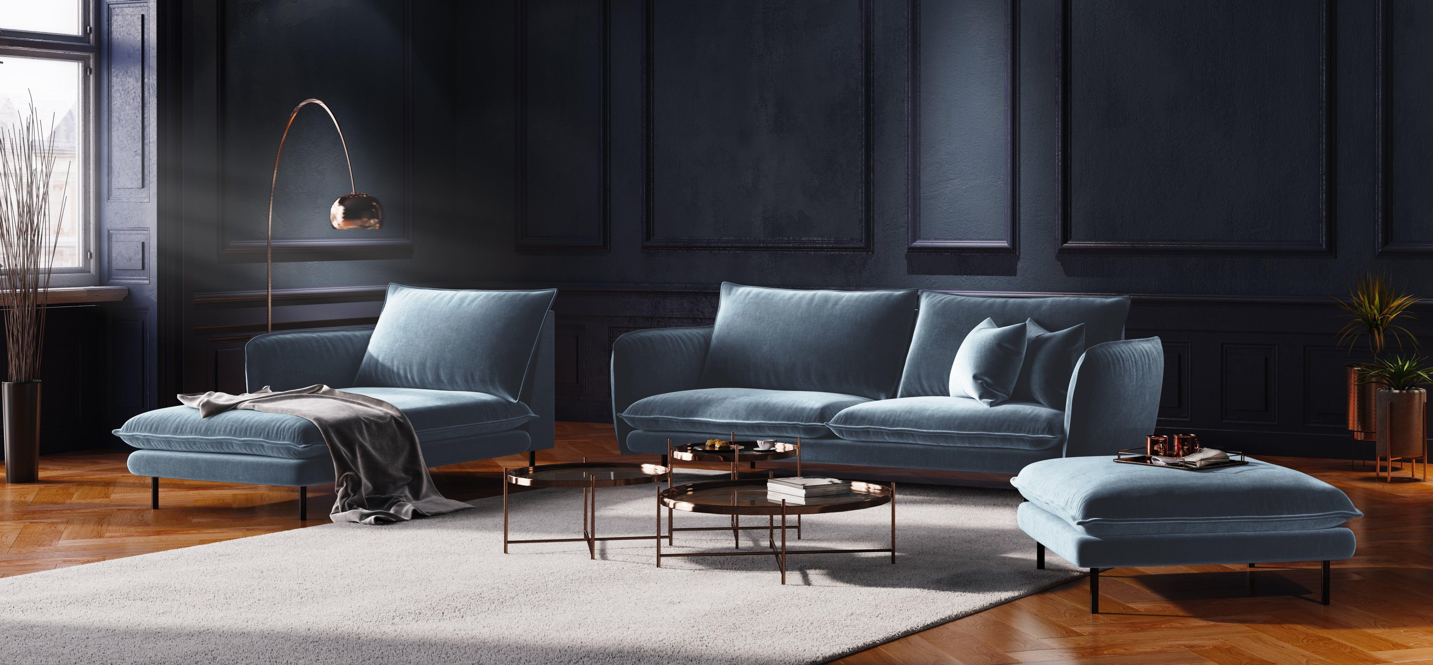 Sofa aksamitna 2-osobowa VIENNA jasnoniebieski z czarną podstawą Cosmopolitan Design Eye on Design