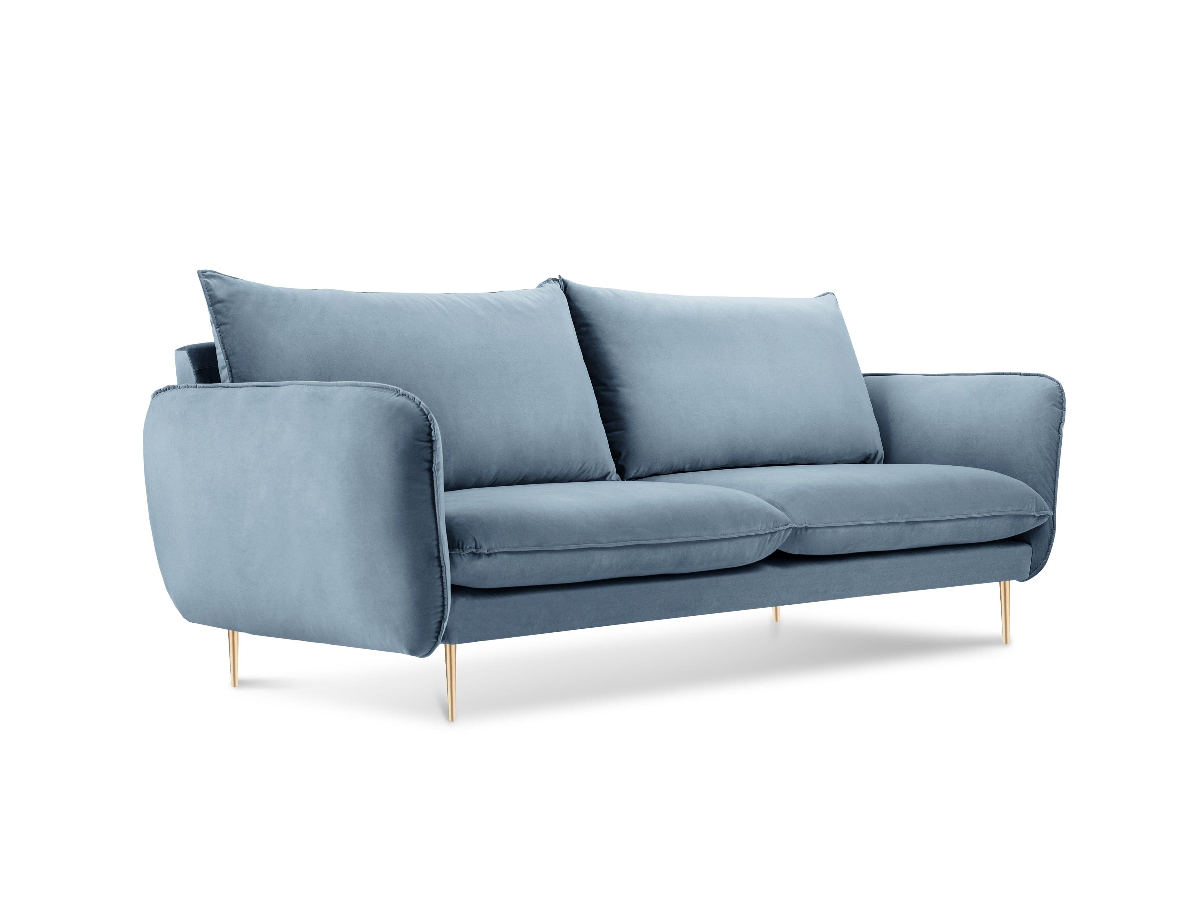 Sofa aksamitna 2-osobowa VIENNA jasnoniebieski ze złotą podstawą Cosmopolitan Design Eye on Design