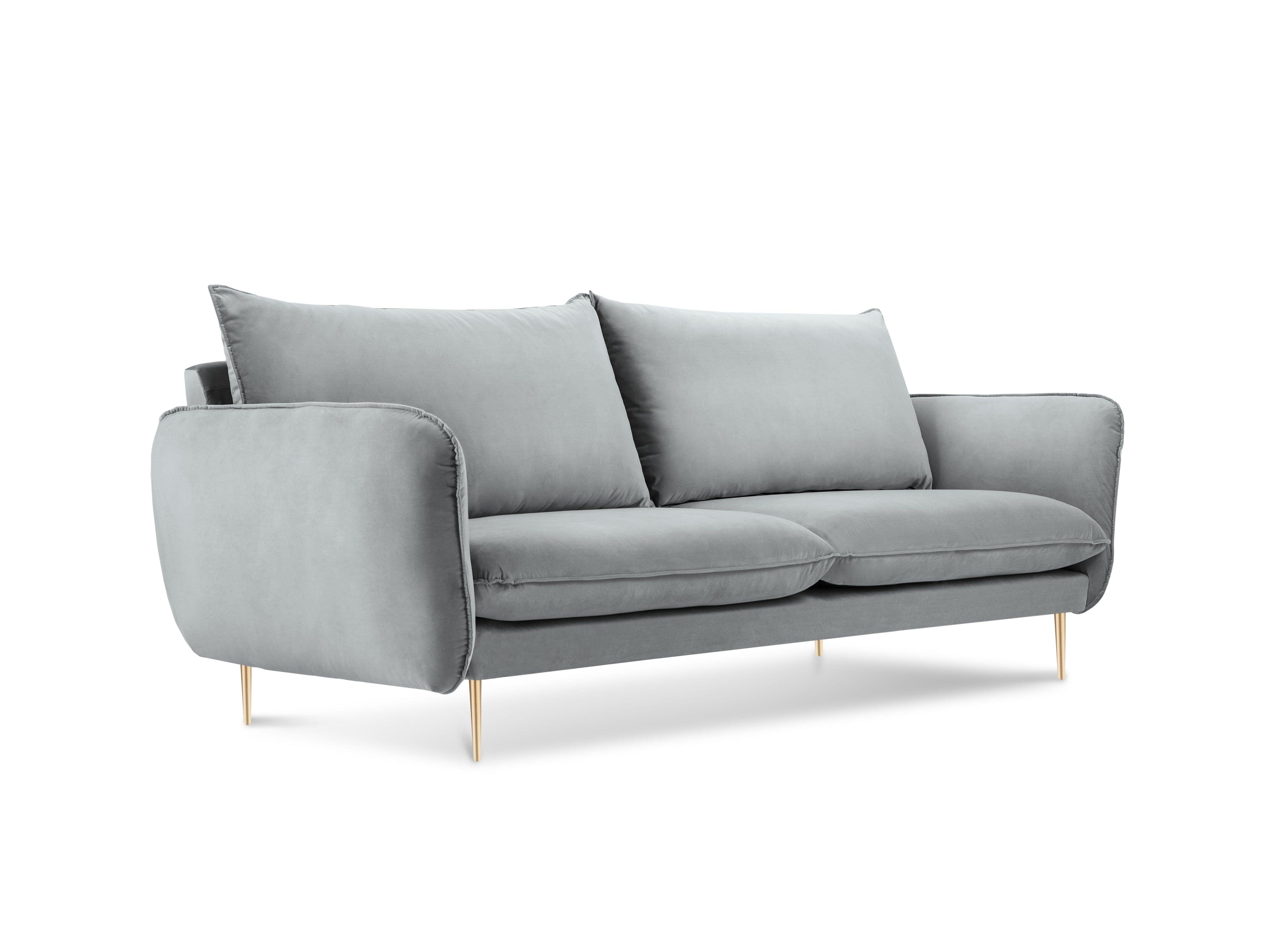 Sofa aksamitna 2-osobowa VIENNA jasnoszary ze złotą podstawą Cosmopolitan Design Eye on Design