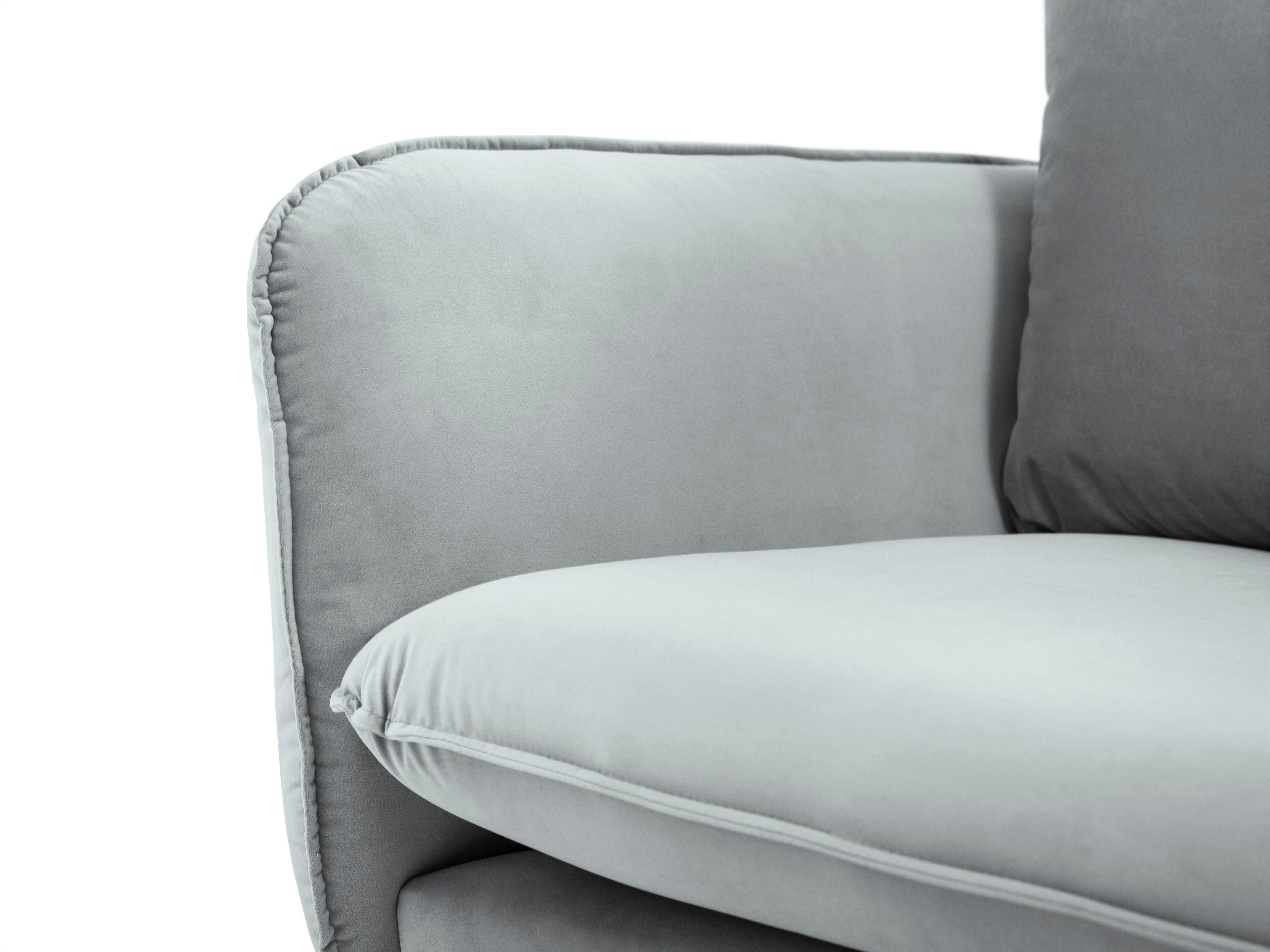 Sofa aksamitna 2-osobowa VIENNA jasnoszary ze złotą podstawą Cosmopolitan Design Eye on Design