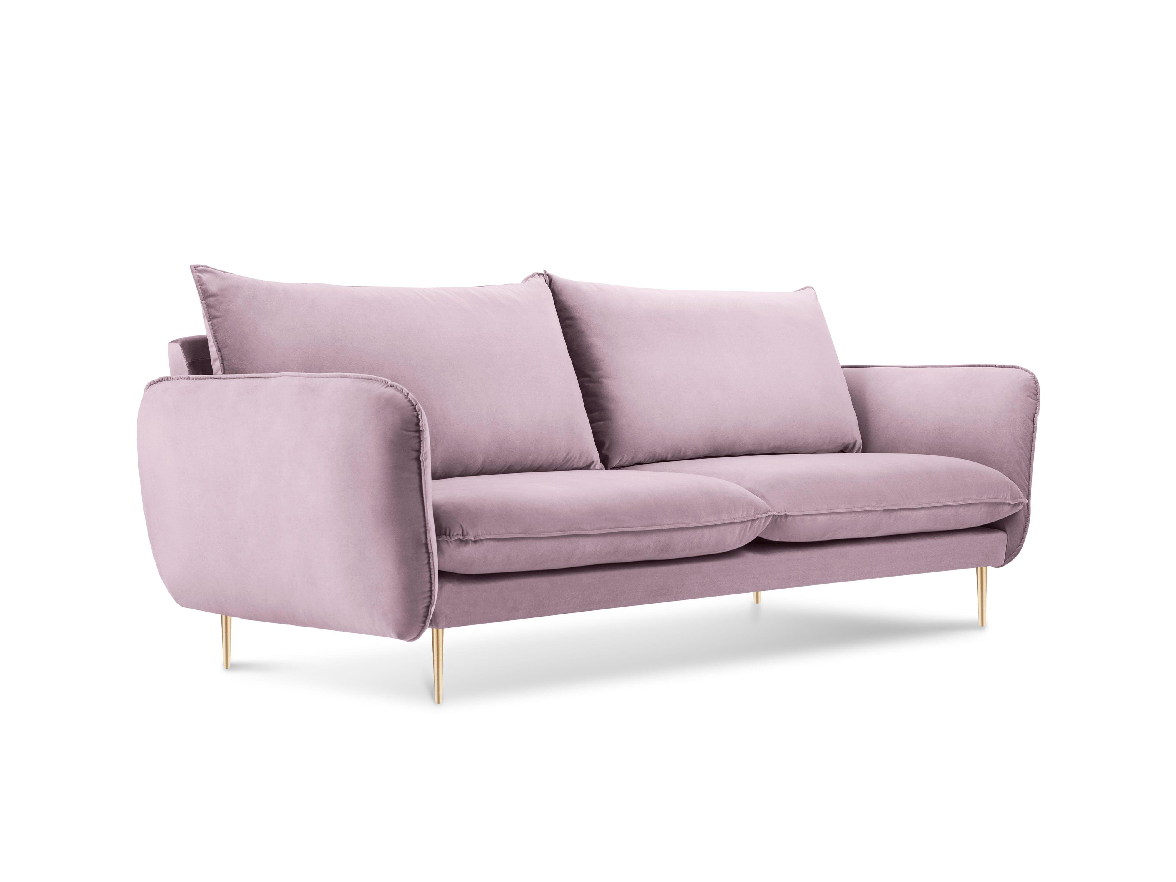 Sofa aksamitna 2-osobowa VIENNA pudrowy róż ze złotą podstawą Cosmopolitan Design Eye on Design