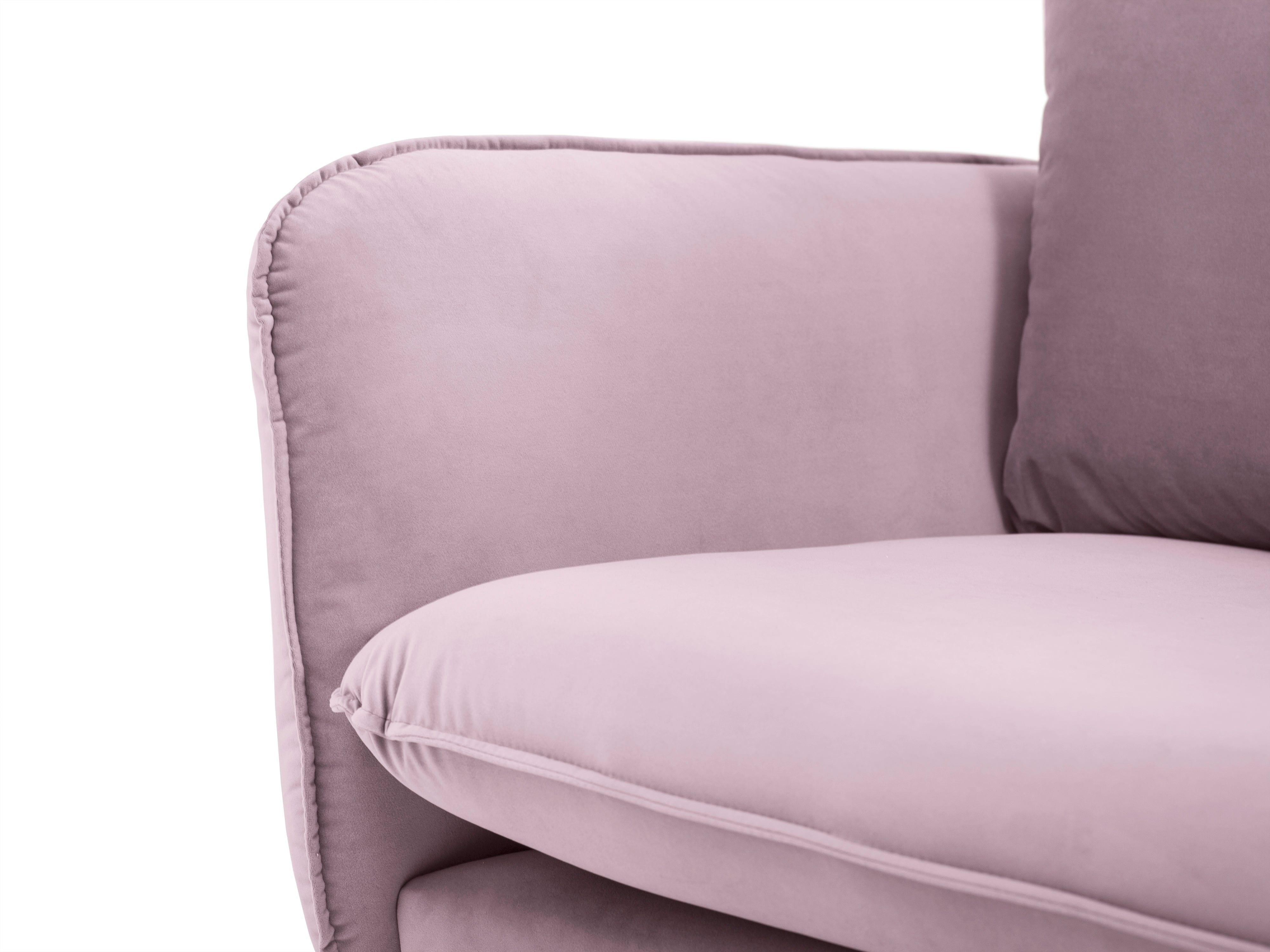 Sofa aksamitna 2-osobowa VIENNA pudrowy róż ze złotą podstawą Cosmopolitan Design Eye on Design