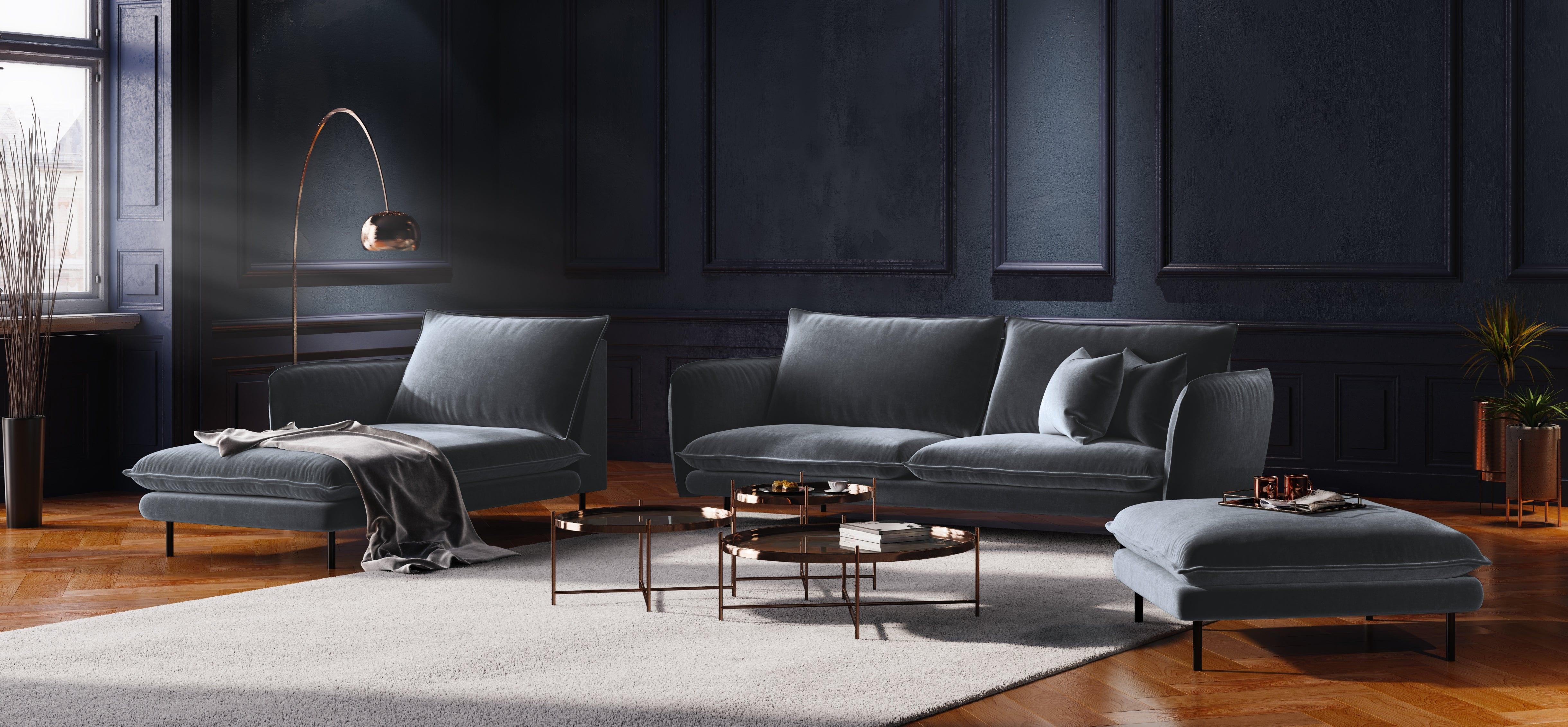 Sofa aksamitna 2-osobowa VIENNA szary z czarną podstawą Cosmopolitan Design Eye on Design