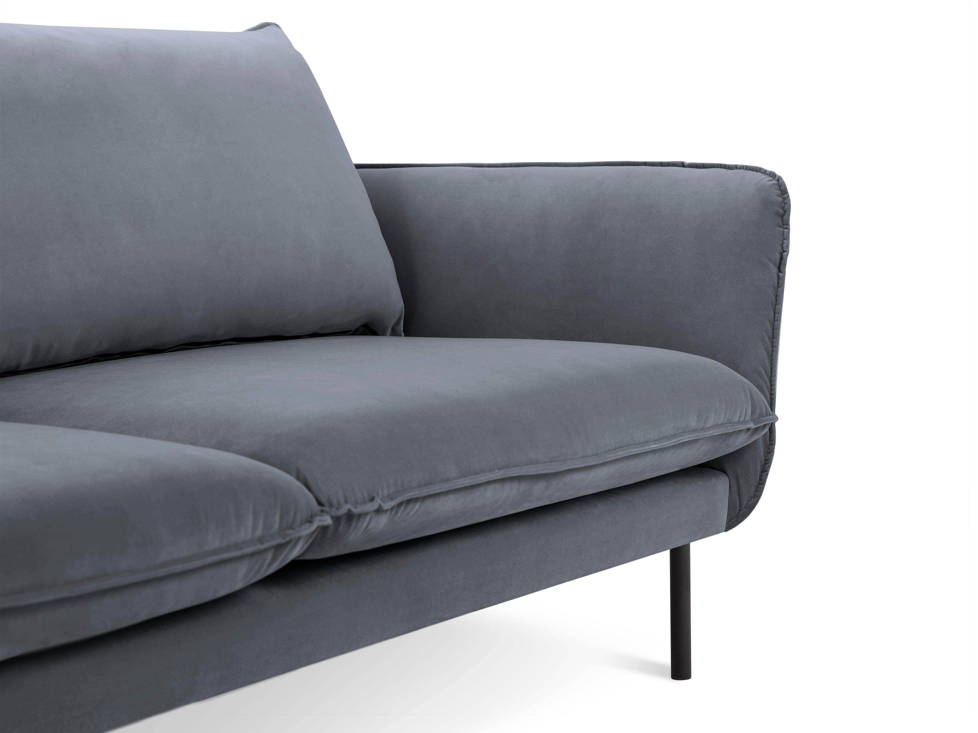 Sofa aksamitna 2-osobowa VIENNA szary z czarną podstawą Cosmopolitan Design Eye on Design
