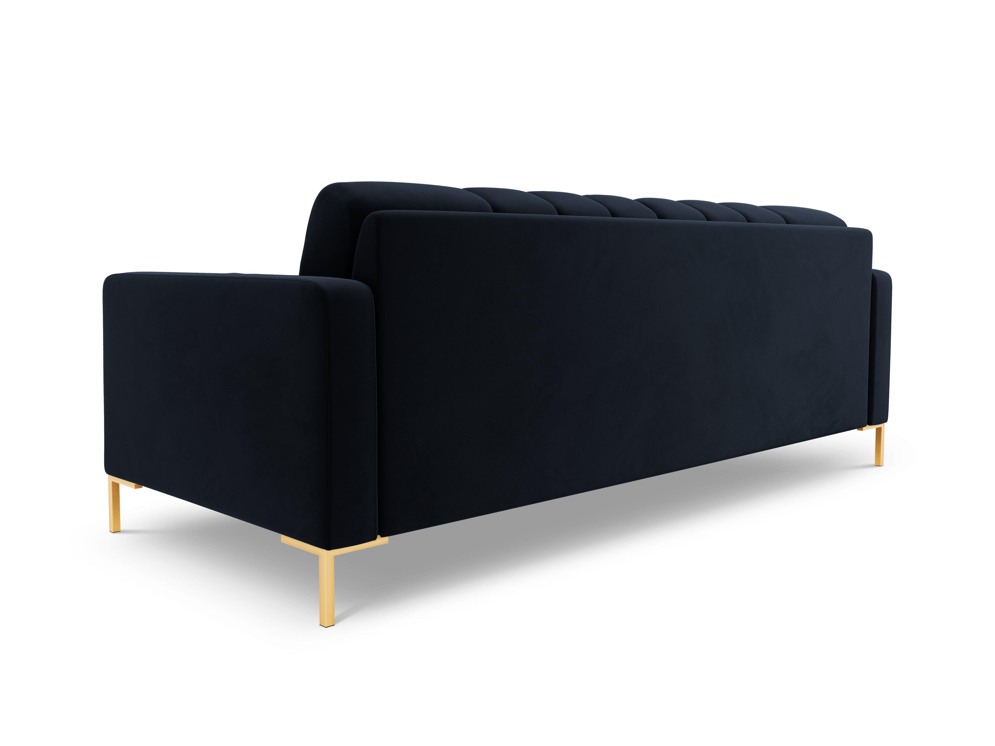 Sofa aksamitna 3-osobowa BALI ciemnoniebieski ze złotą podstawą Cosmopolitan Design Eye on Design