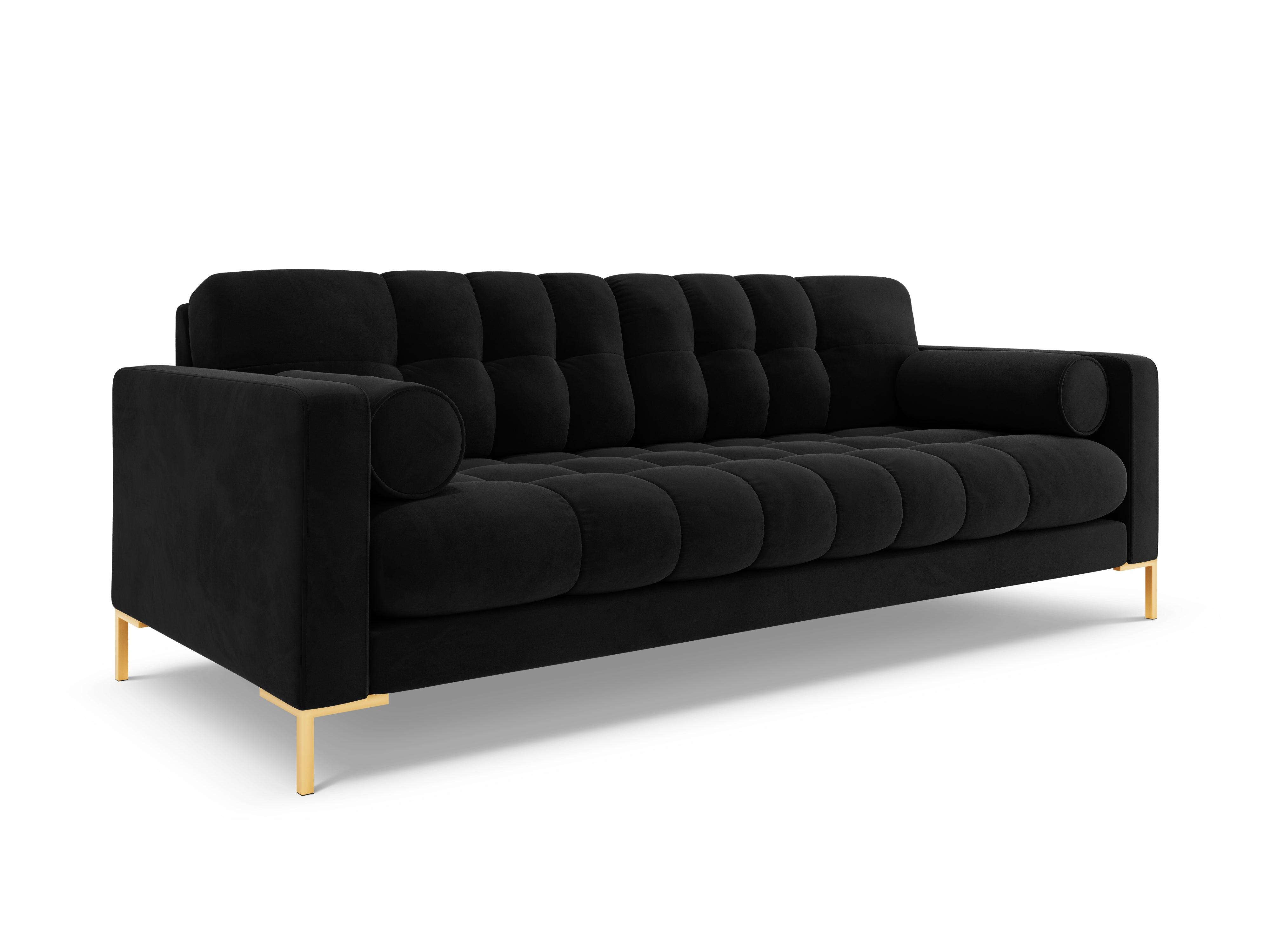 Sofa aksamitna 3-osobowa BALI czarny ze złotą podstawą Cosmopolitan Design Eye on Design