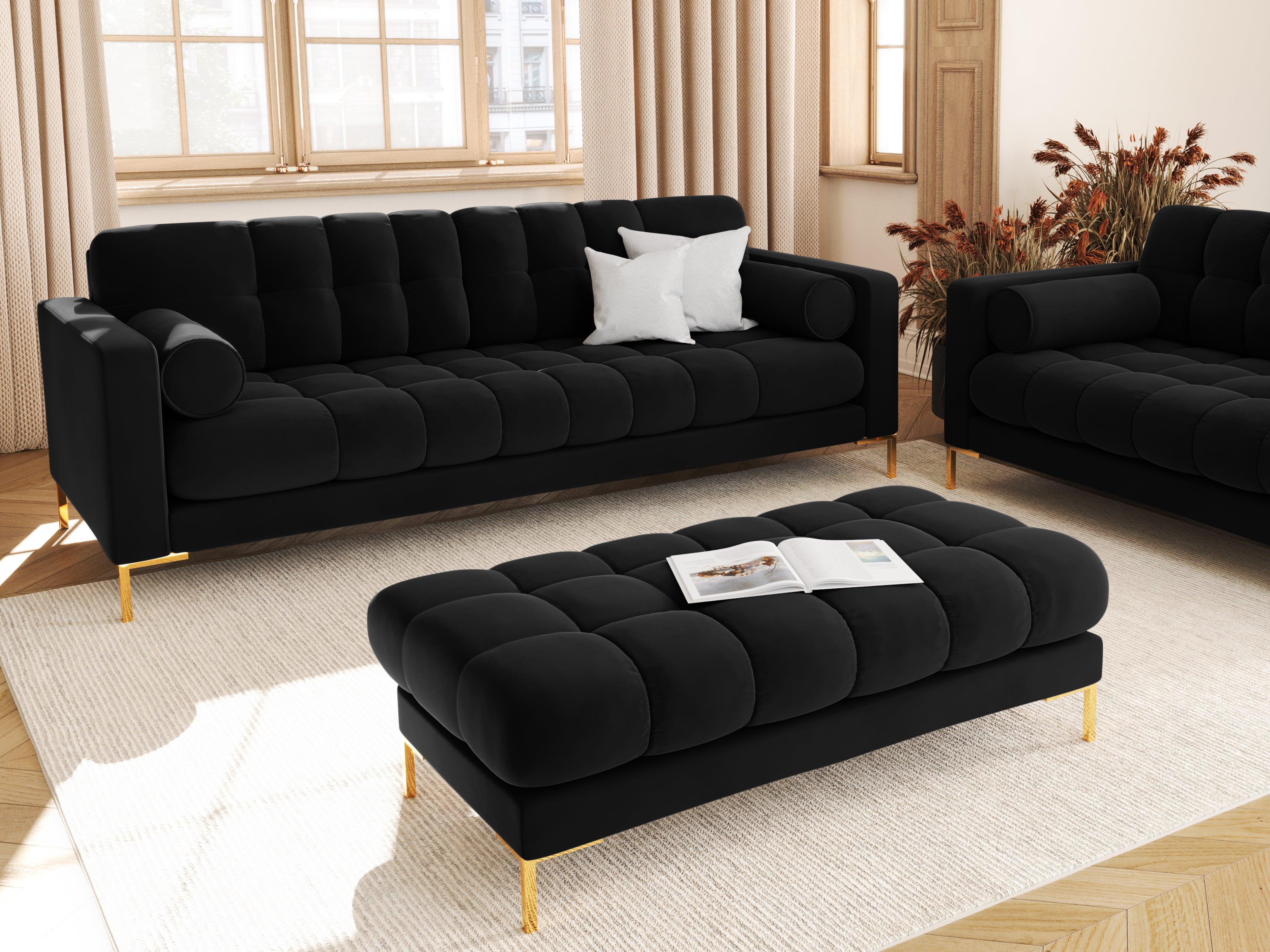 Sofa aksamitna 3-osobowa BALI czarny ze złotą podstawą Cosmopolitan Design Eye on Design