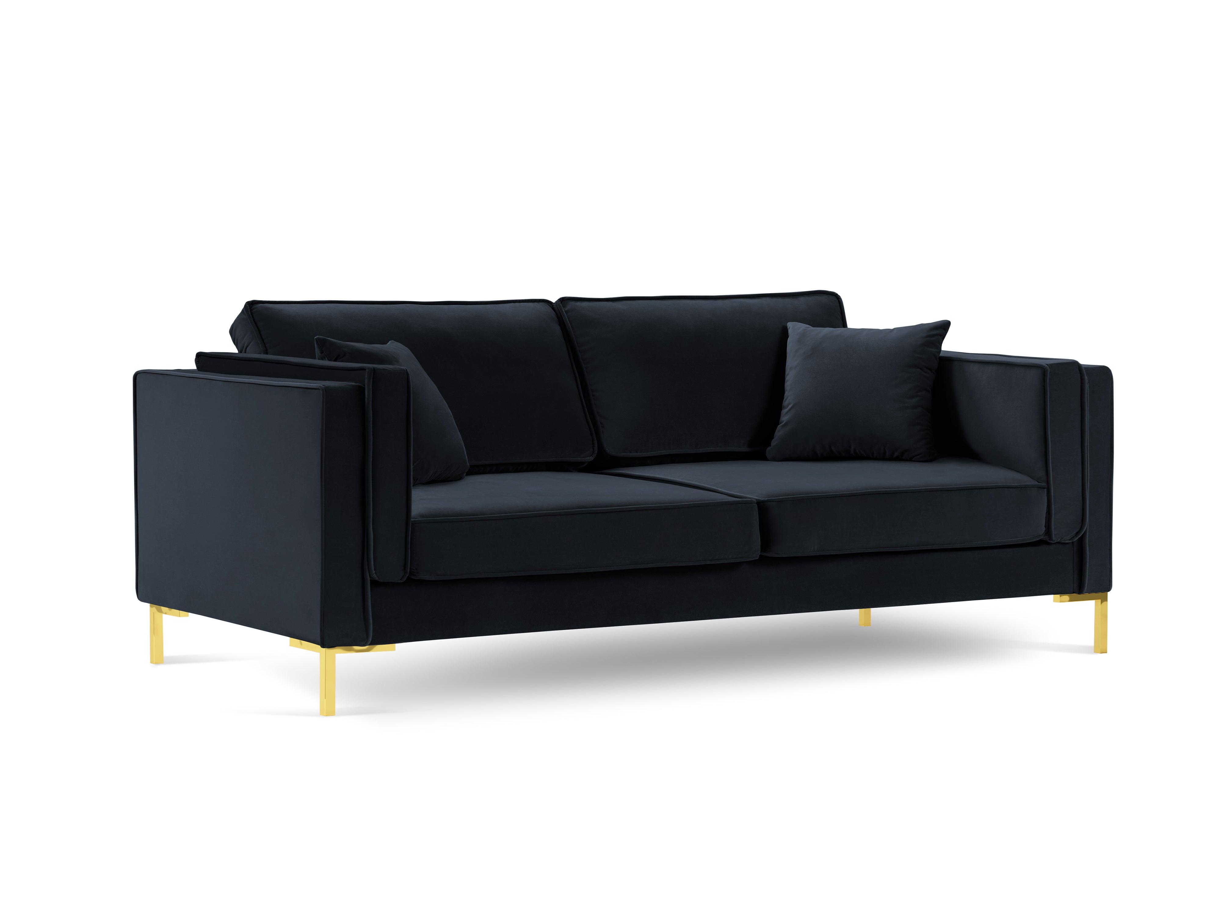 Sofa aksamitna 3-osobowa LUIS ciemnoniebieski ze złotą podstawą Milo Casa Eye on Design