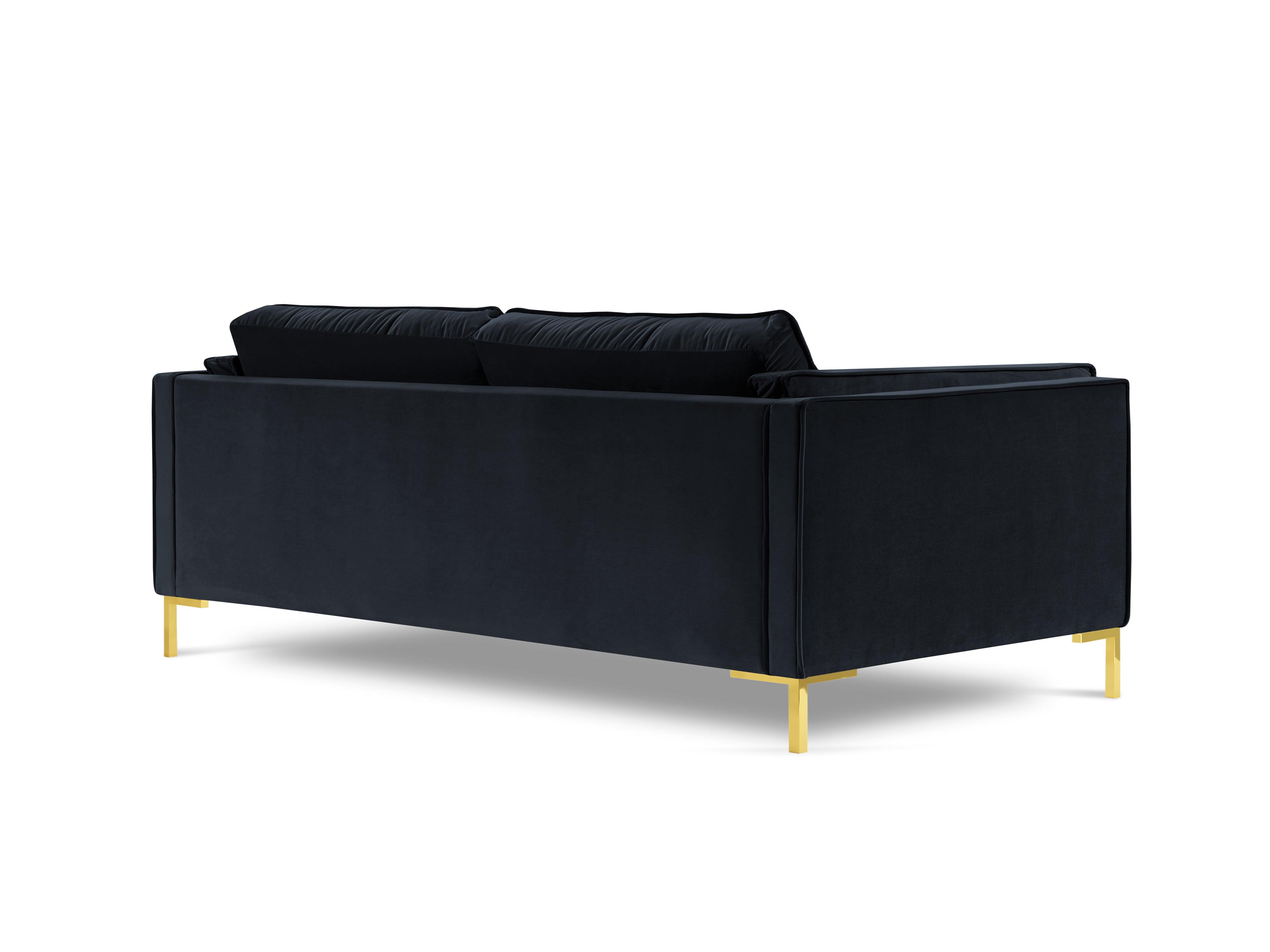 Sofa aksamitna 3-osobowa LUIS ciemnoniebieski ze złotą podstawą Milo Casa Eye on Design