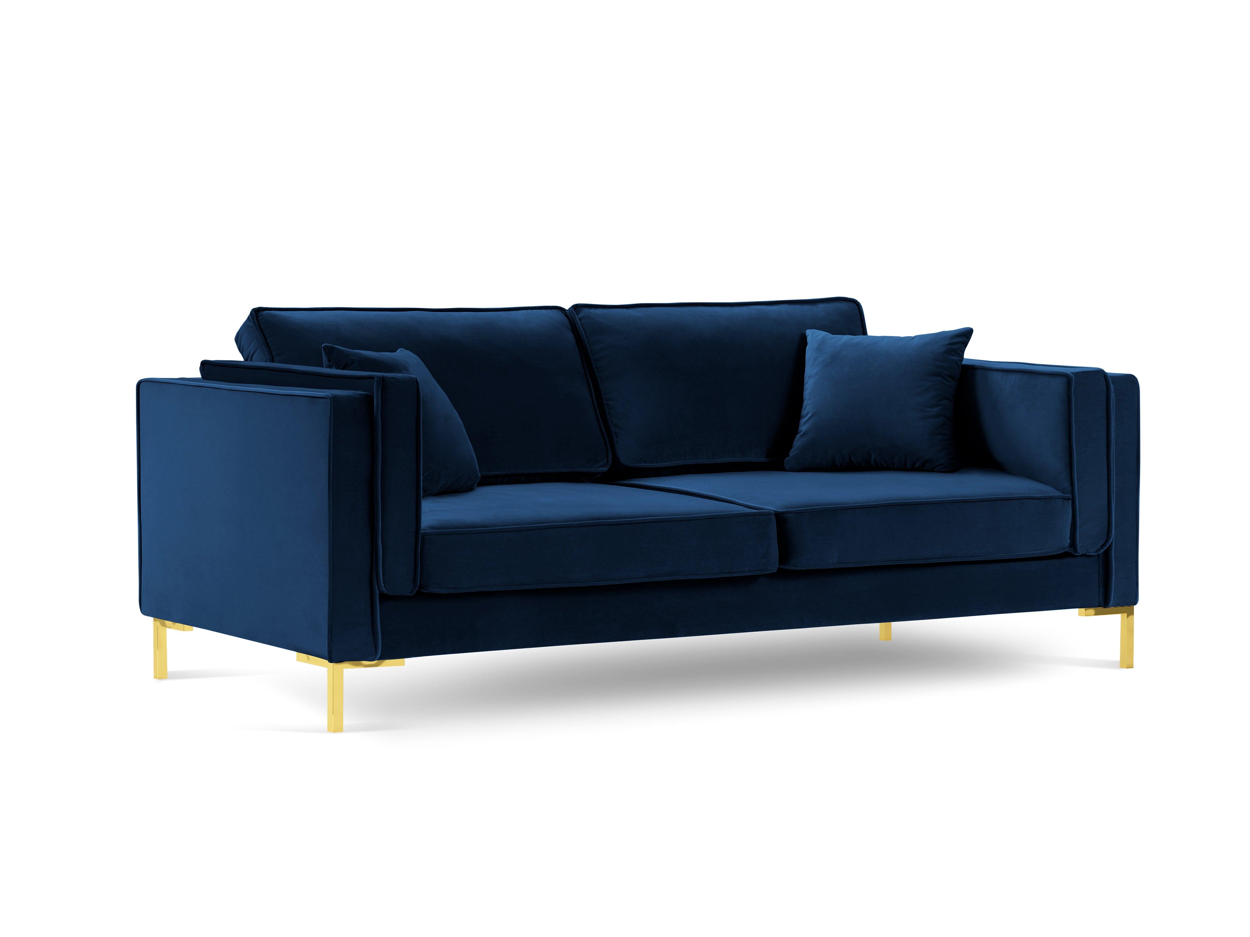 Sofa aksamitna 3-osobowa LUIS granat królewski ze złotą podstawą Milo Casa Eye on Design