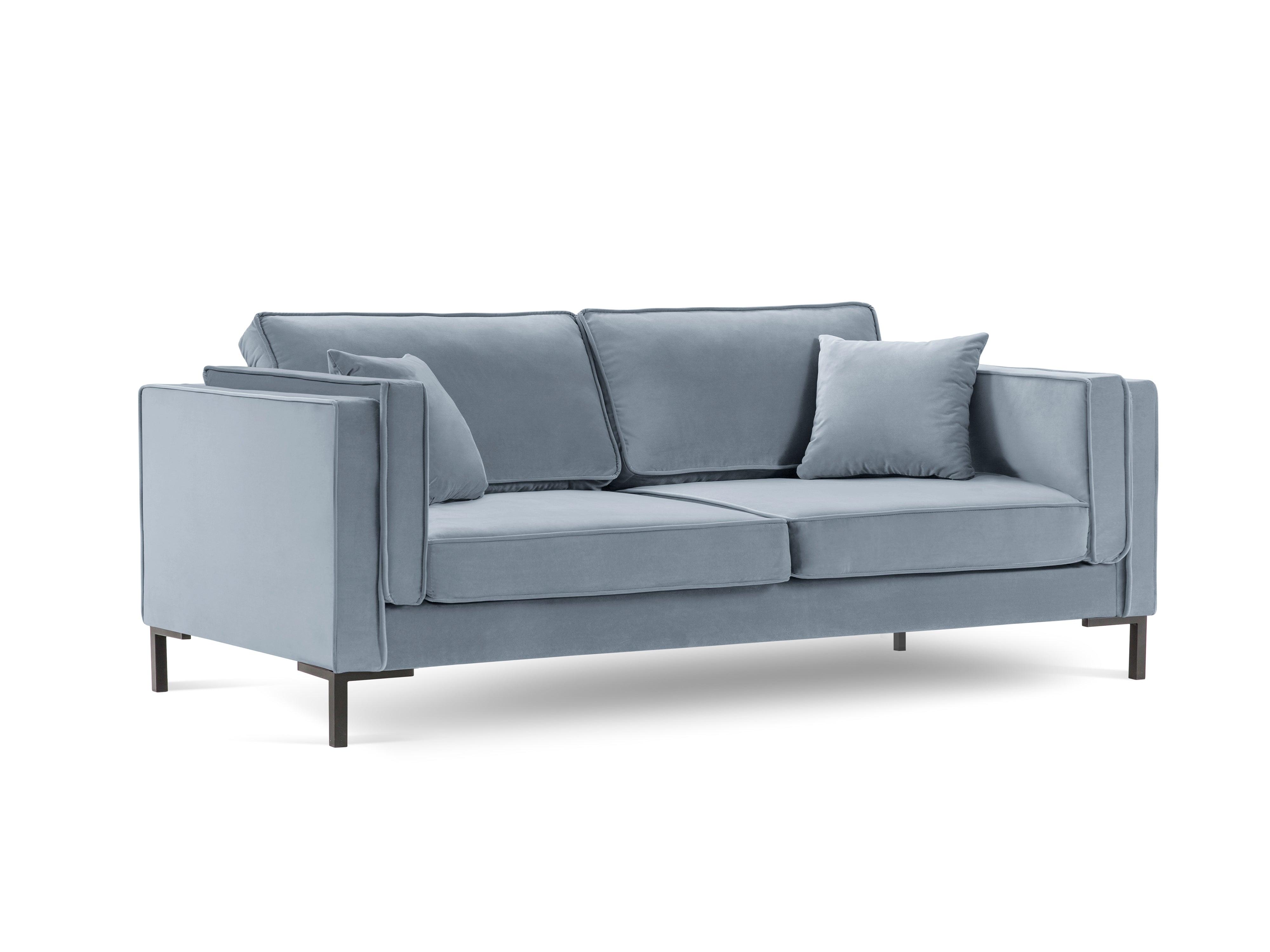 Sofa aksamitna 3-osobowa LUIS jasnoniebieski z czarną podstawą Milo Casa Eye on Design