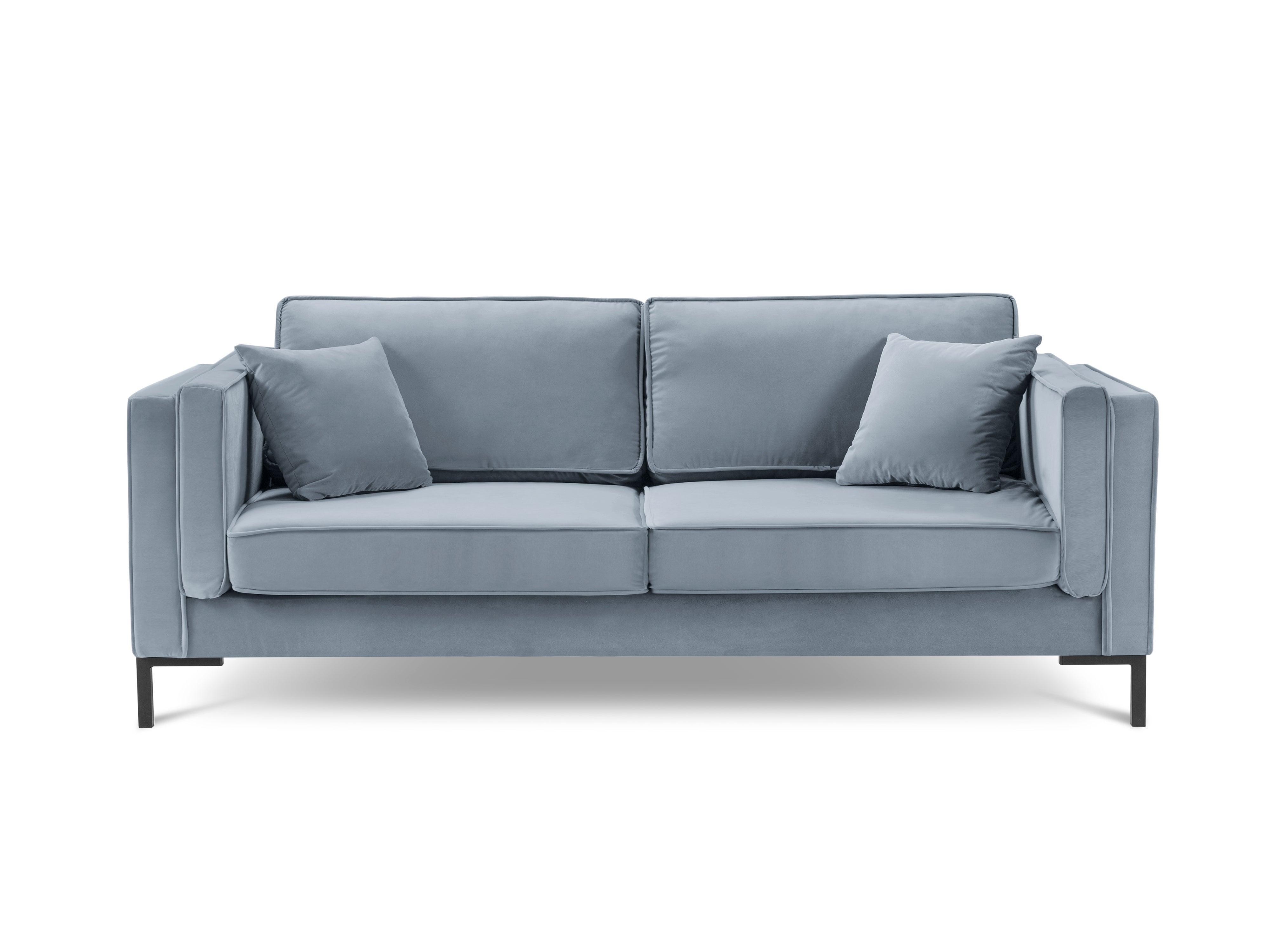 Sofa aksamitna 3-osobowa LUIS jasnoniebieski z czarną podstawą Milo Casa Eye on Design