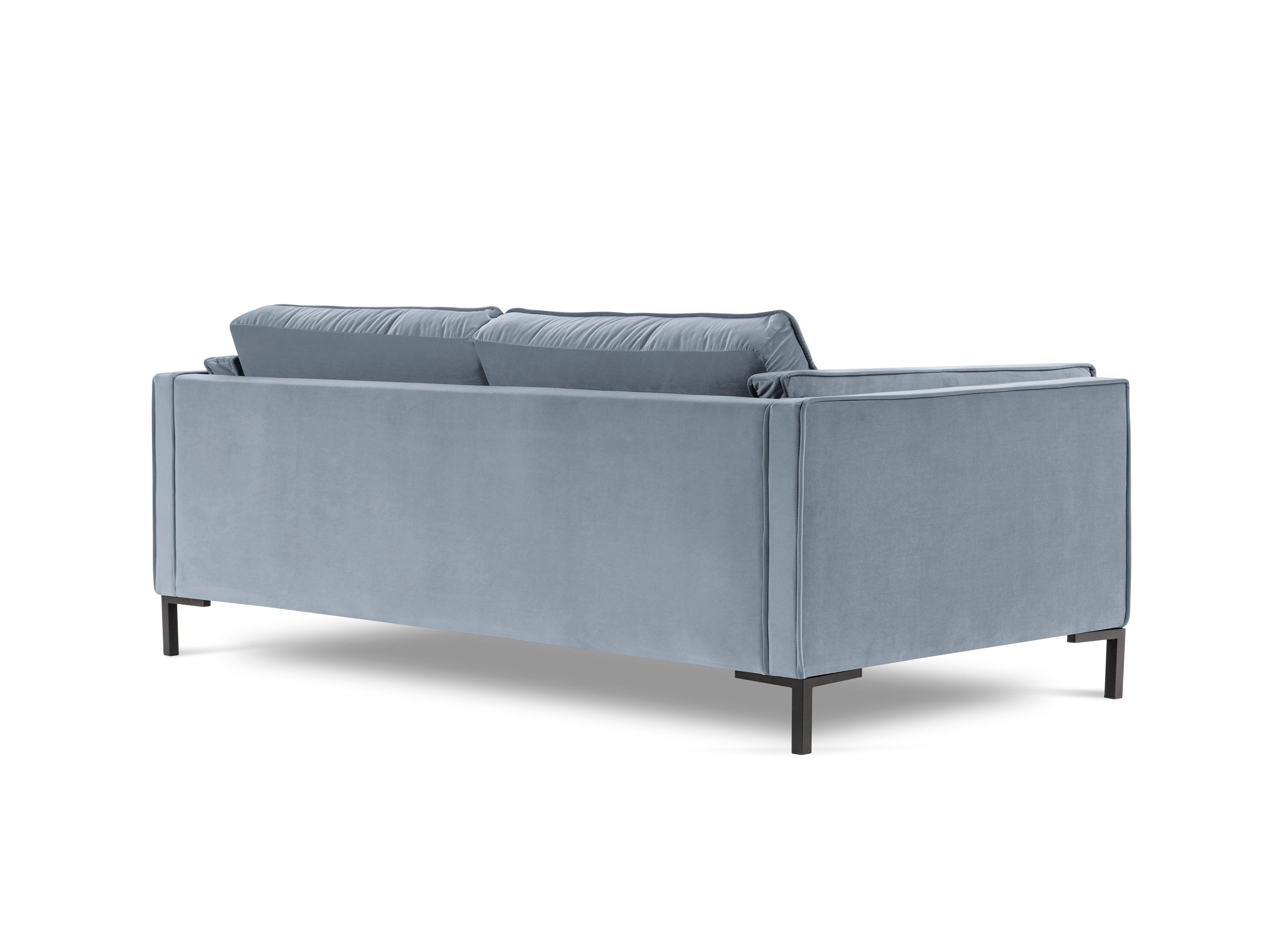 Sofa aksamitna 3-osobowa LUIS jasnoniebieski z czarną podstawą Milo Casa Eye on Design