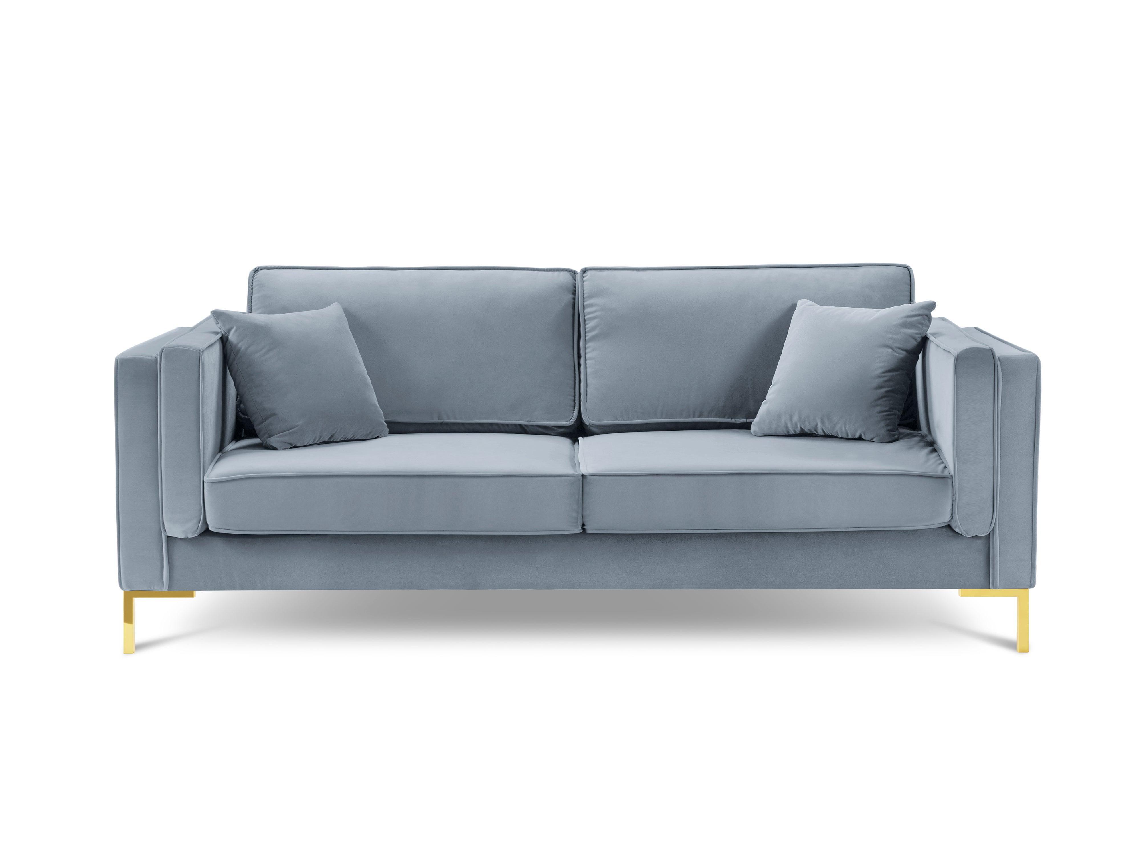 Sofa aksamitna 3-osobowa LUIS jasnoniebieski ze złotą podstawą Milo Casa Eye on Design